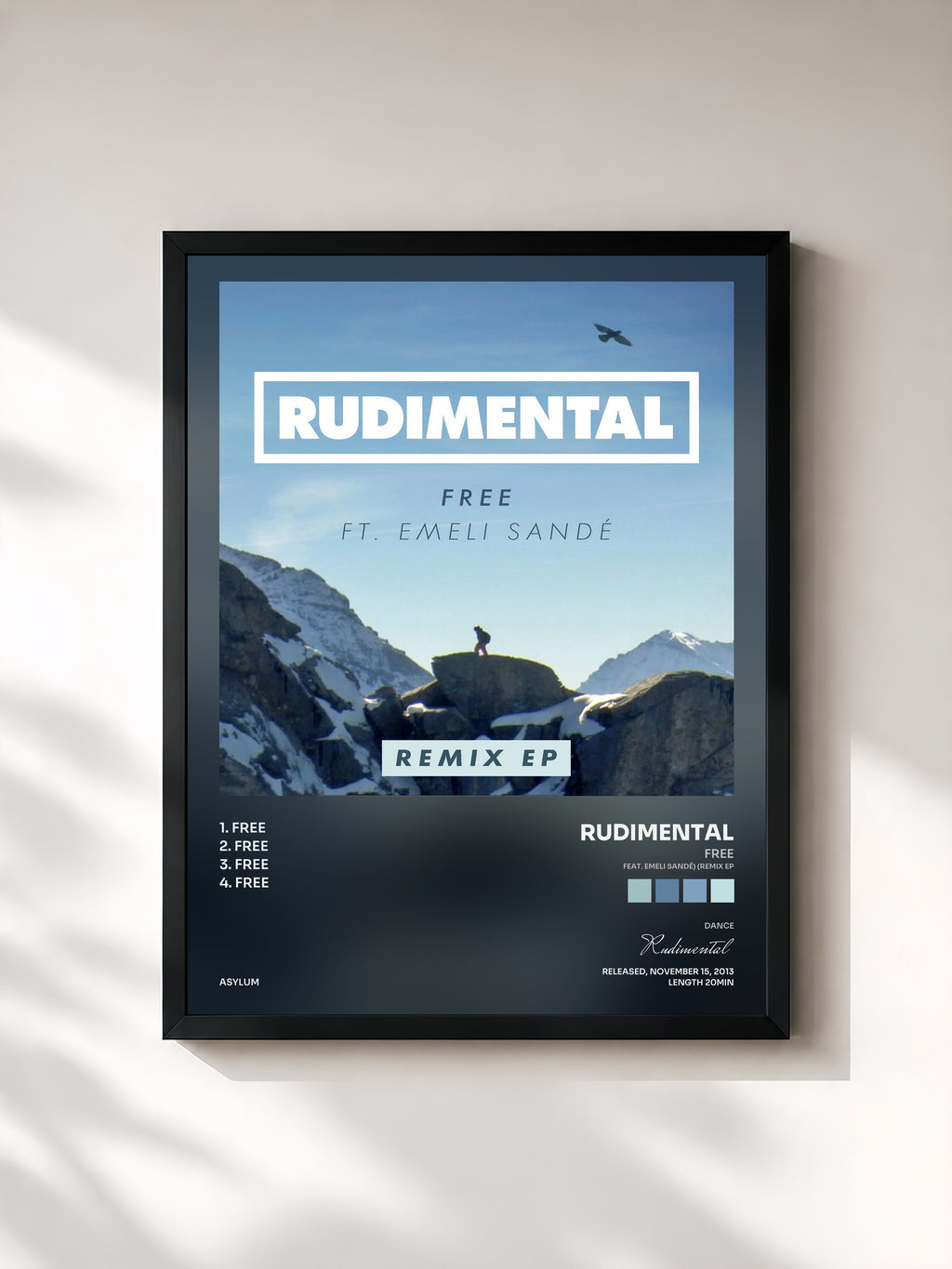 #noir Tableau de l'album Free (feat. Emeli Sandé) (Remix EP) de Rudimental, cadre noir, imprimé et encadré en France