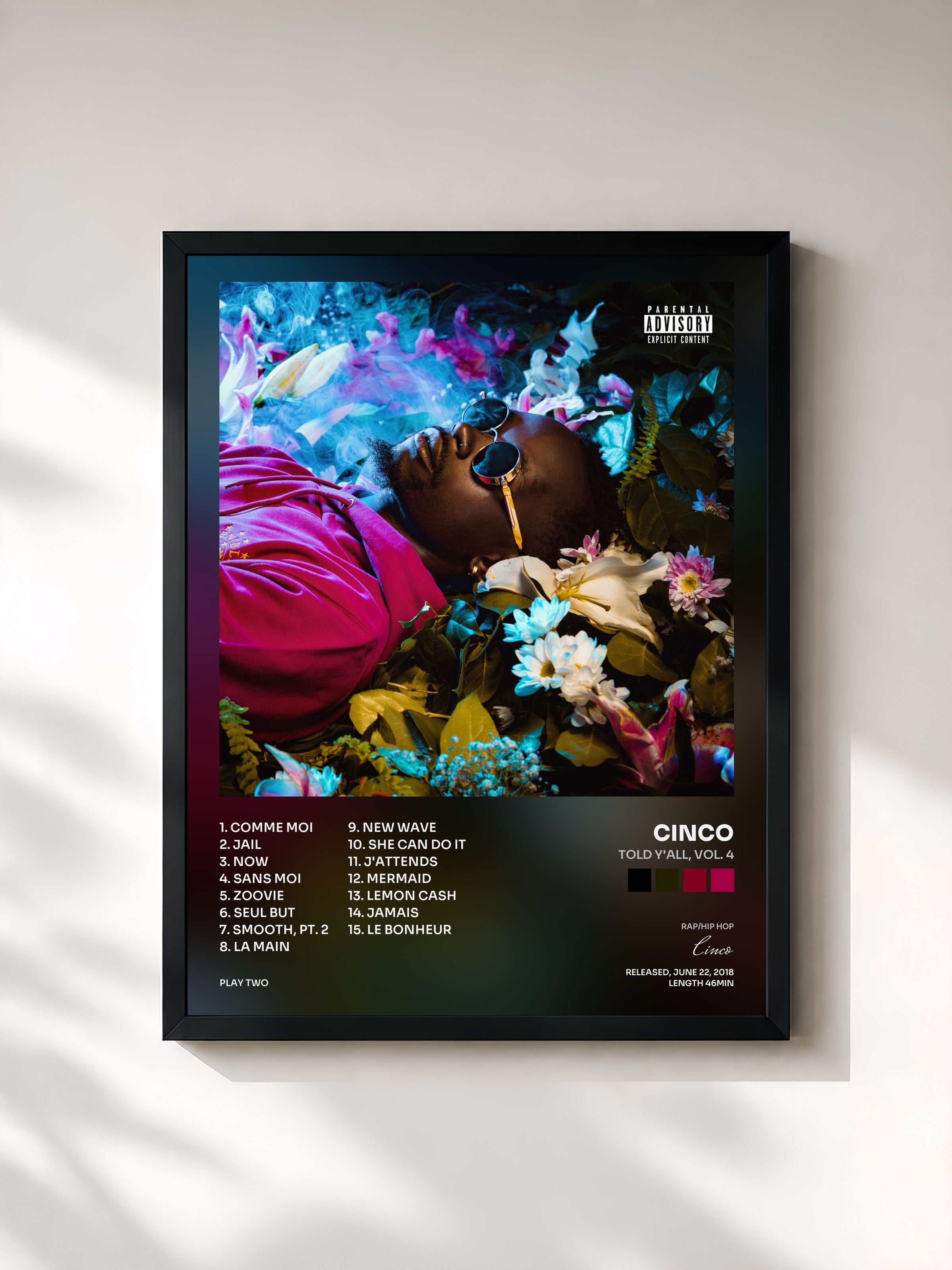 #noir Tableau de l'album Told Y'all, Vol. 4 de Cinco, cadre noir, imprimé et encadré en France