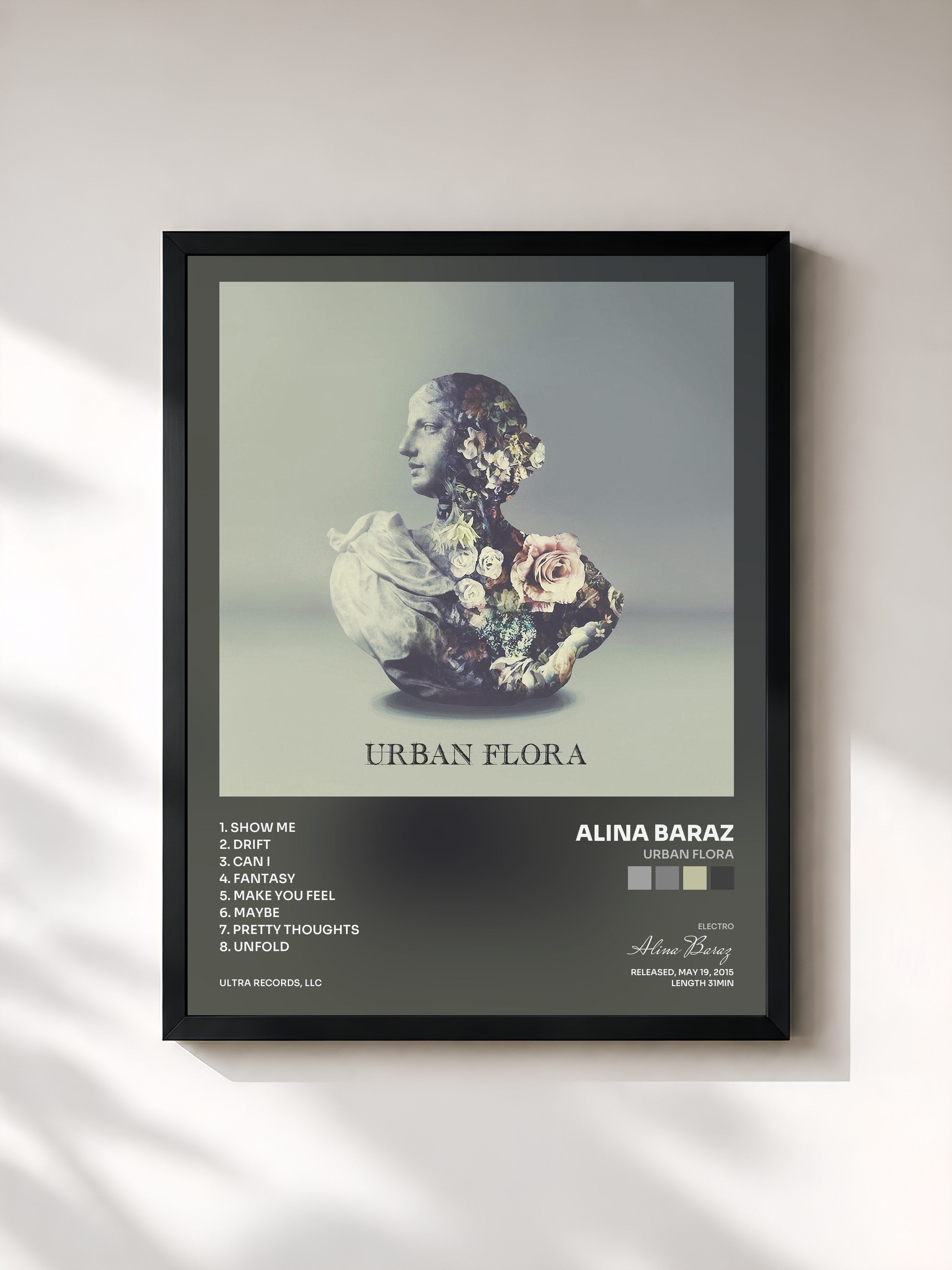 #noir Tableau de l'album Urban Flora de Alina Baraz, cadre noir, imprimé et encadré en France