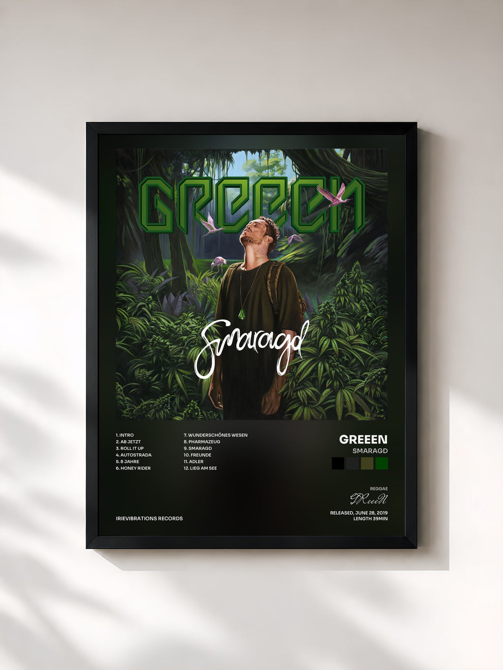 #noir Tableau de l'album Smaragd de GReeeN, cadre noir, imprimé et encadré en France