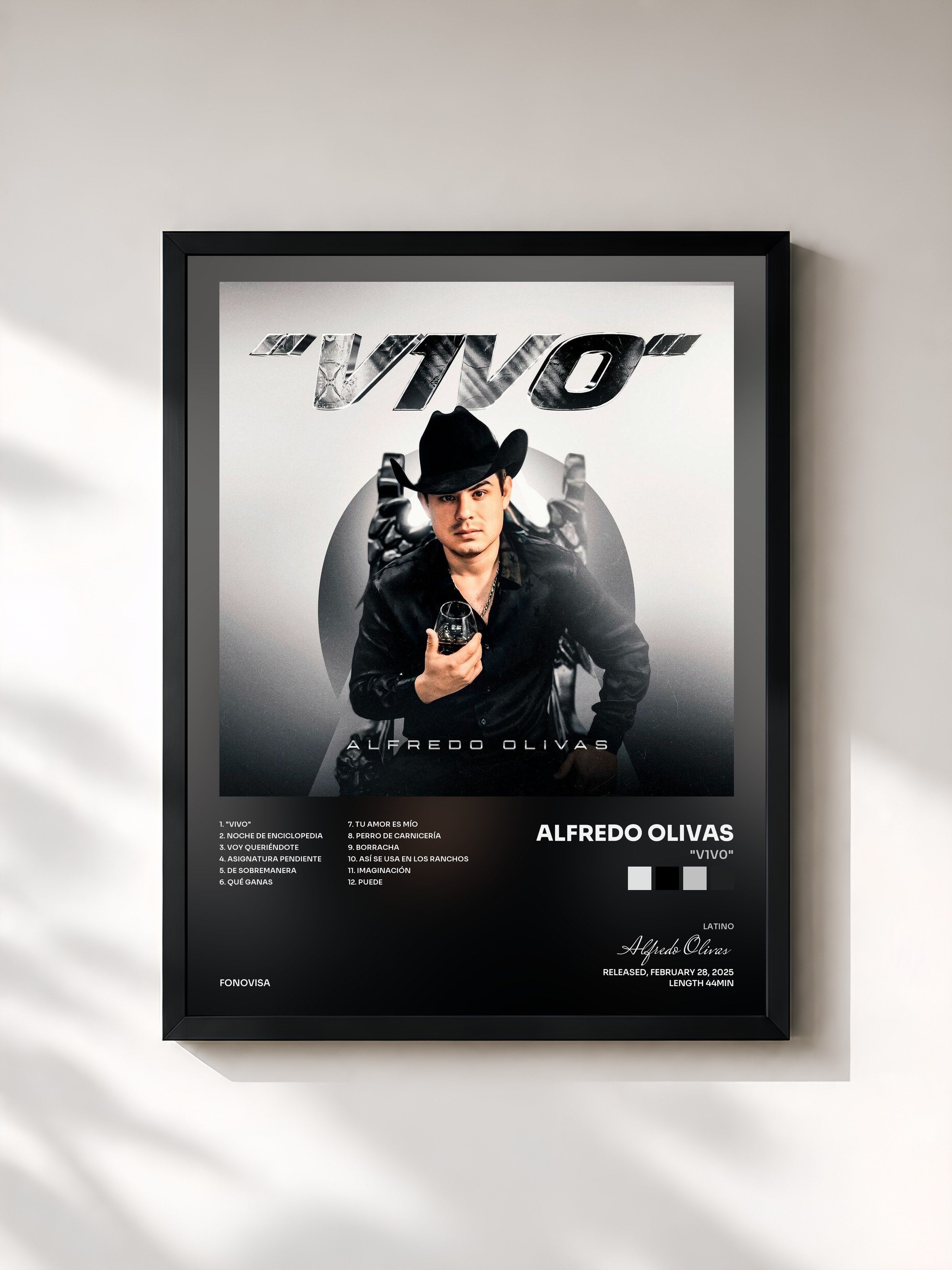 #noir Tableau de l'album "V1V0" de Alfredo Olivas, cadre noir, imprimé et encadré en France