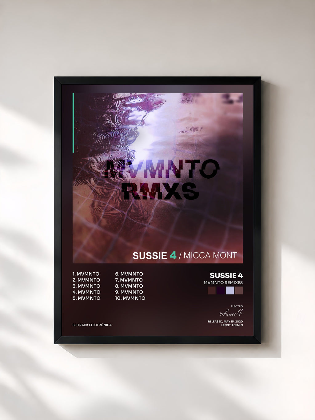 #noir Tableau de l'album Mvmnto Remixes de Sussie 4, cadre noir, imprimé et encadré en France