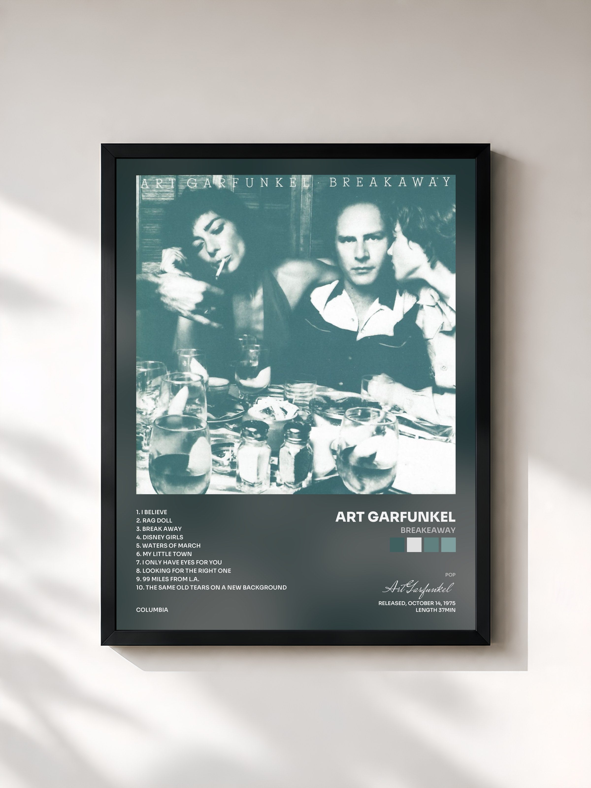 #noir Tableau de l'album Breakeaway de Art Garfunkel, cadre noir, imprimé et encadré en France
