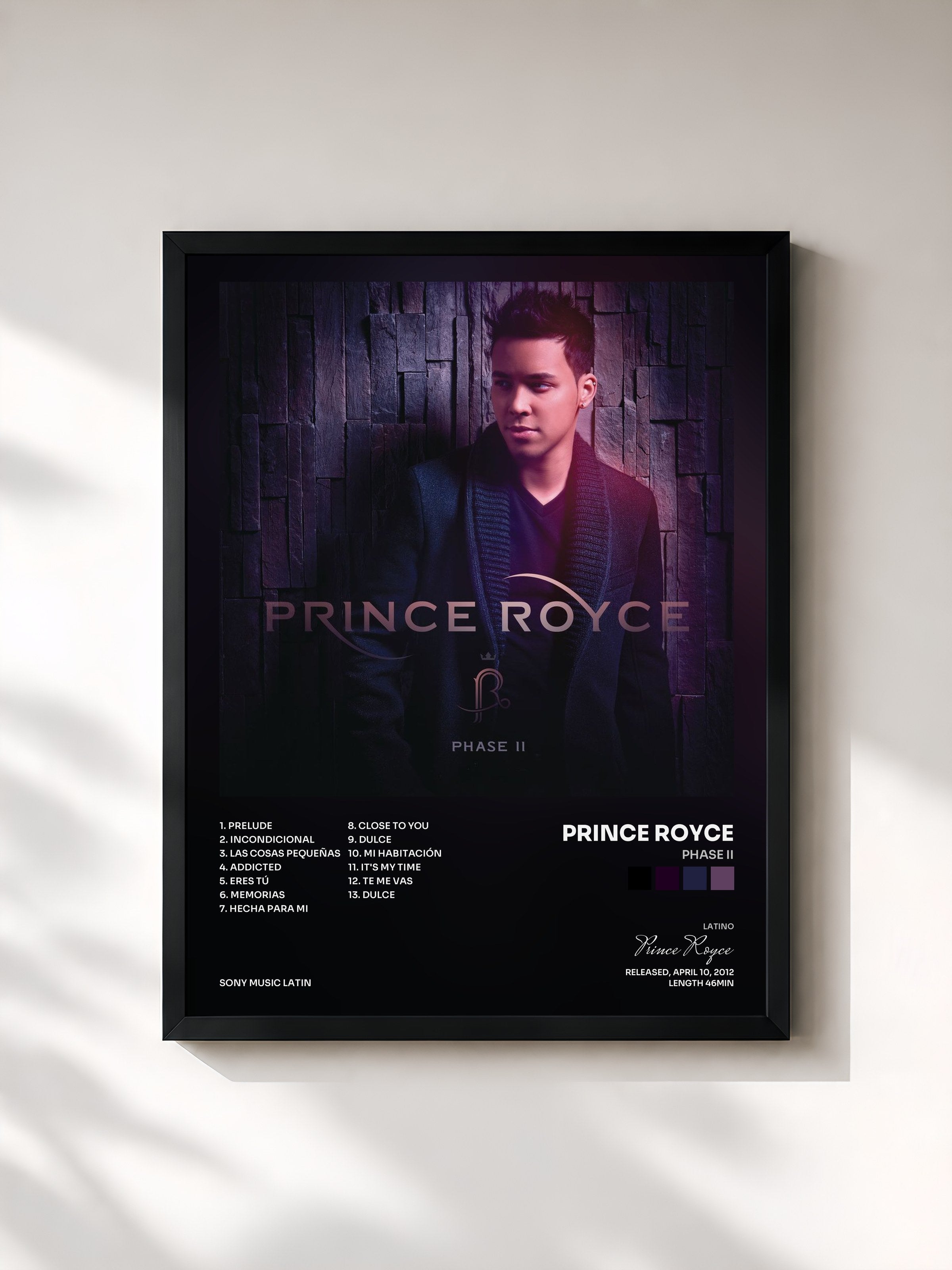 #noir Tableau de l'album Phase II de Prince Royce, cadre noir, imprimé et encadré en France