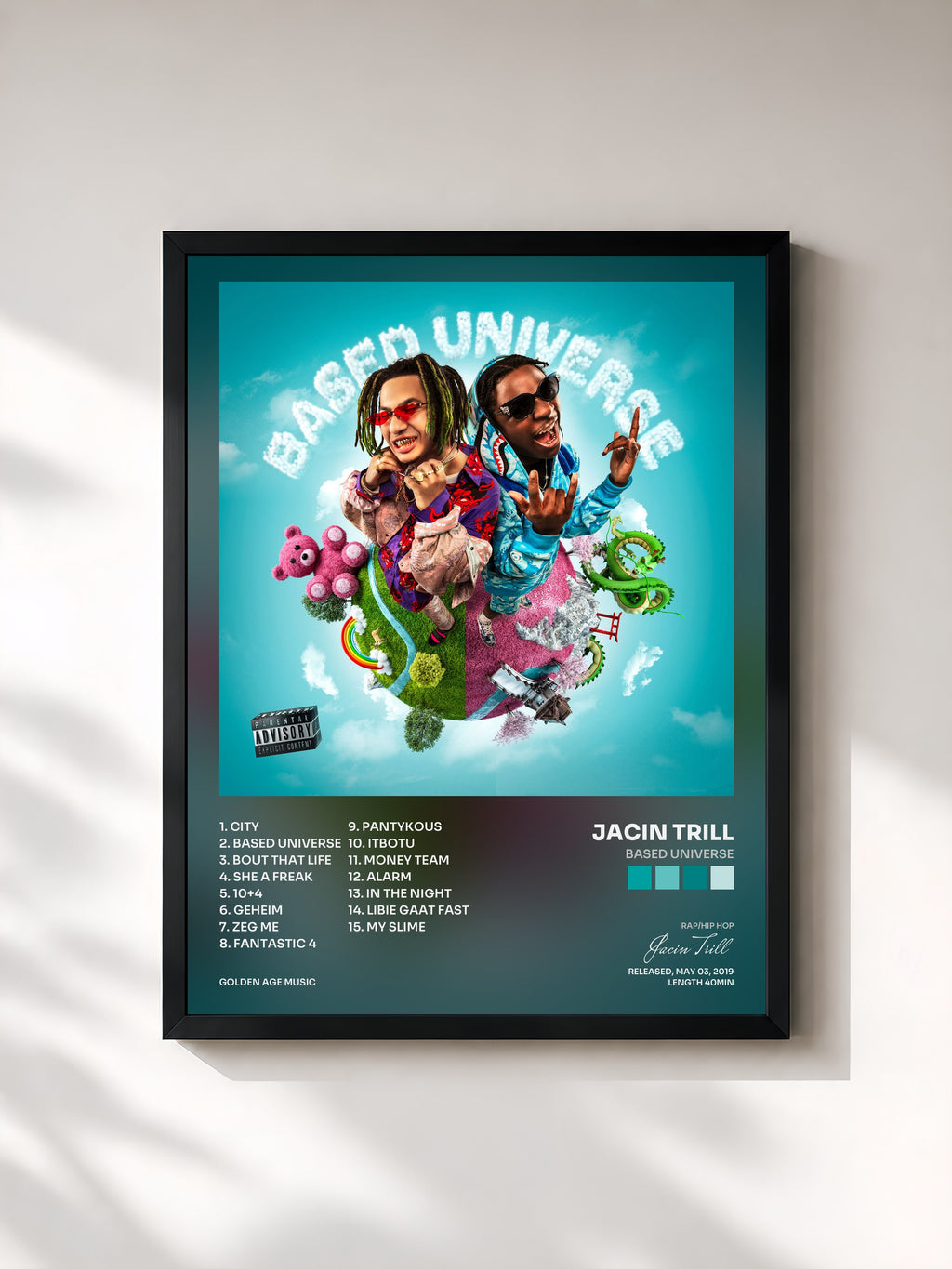 #noir Tableau de l'album Based Universe de Jacin Trill, cadre noir, imprimé et encadré en France