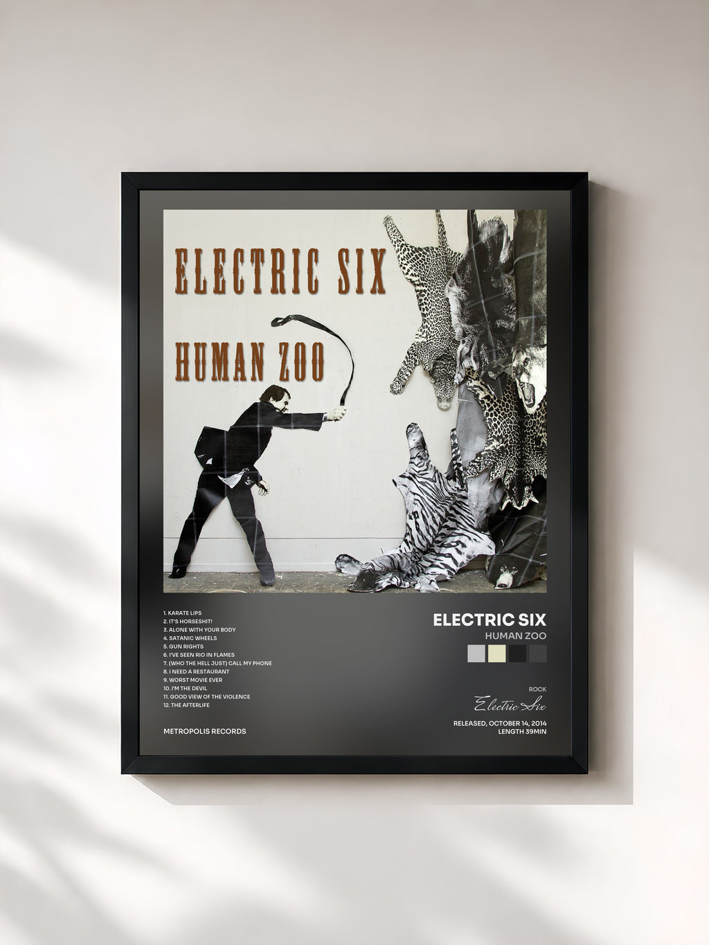 #noir Tableau de l'album Human Zoo de Electric Six, cadre noir, imprimé et encadré en France