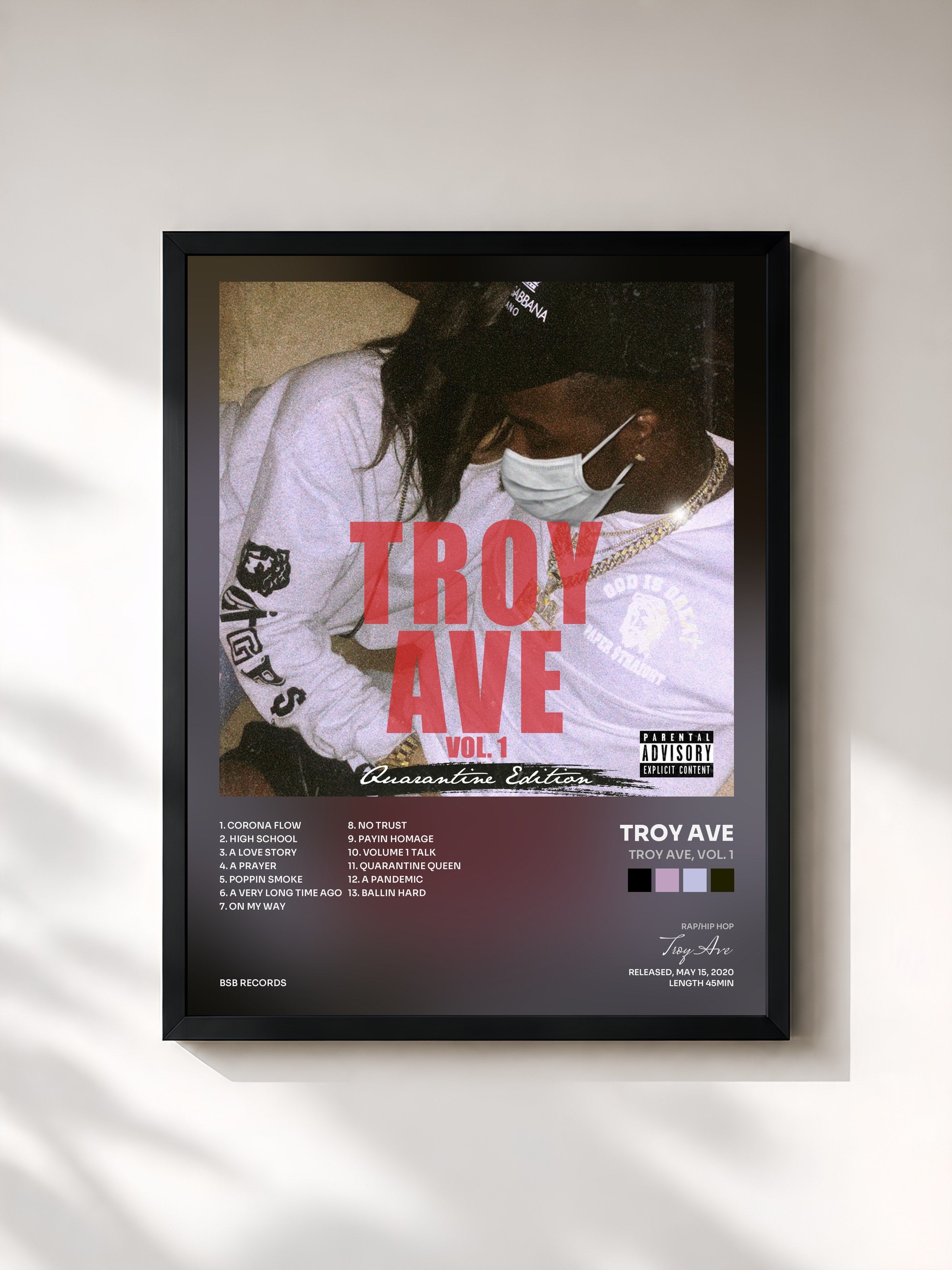#noir Tableau de l'album Troy Ave, Vol. 1 de Troy Ave, cadre noir, imprimé et encadré en France