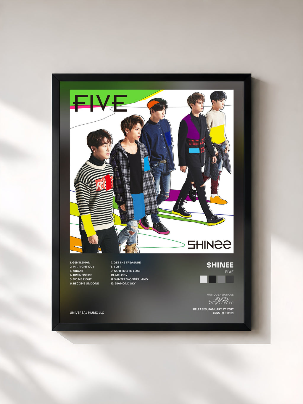 #noir Tableau de l'album Five de SHINee, cadre noir, imprimé et encadré en France
