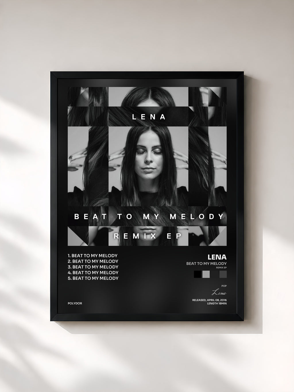 #noir Tableau de l'album Beat To My Melody (Remix EP) de Lena, cadre noir, imprimé et encadré en France