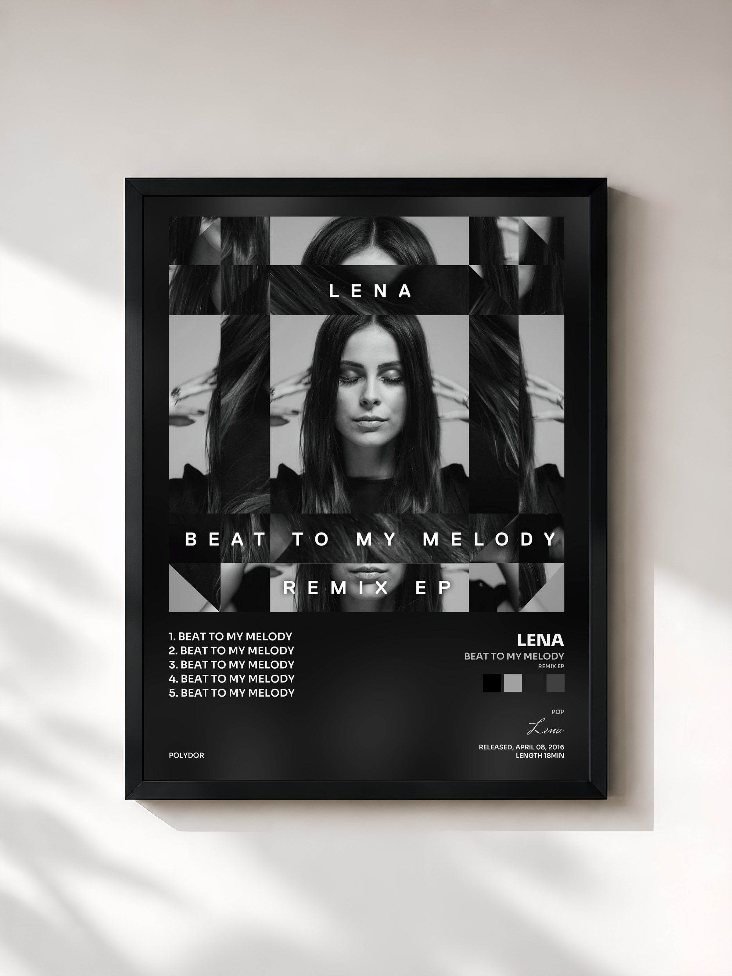 #noir Tableau de l'album Beat To My Melody (Remix EP) de Lena, cadre noir, imprimé et encadré en France