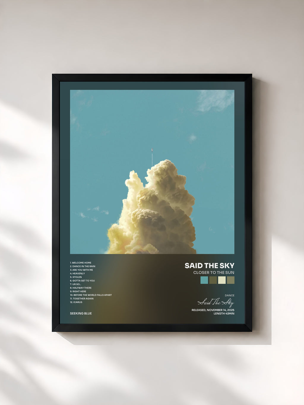 #noir Tableau de l'album Closer To The Sun de Said The Sky, cadre noir, imprimé et encadré en France