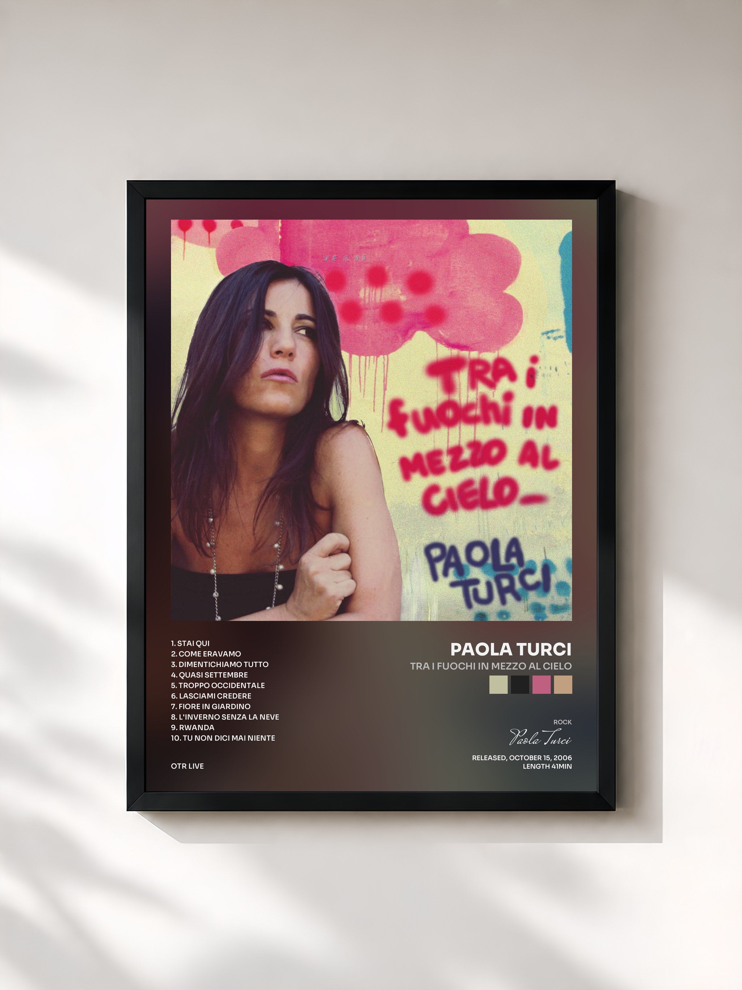 #noir Tableau de l'album Tra i fuochi in mezzo al cielo de Paola Turci, cadre noir, imprimé et encadré en France