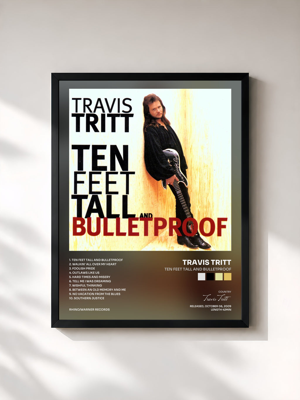 #noir Tableau de l'album Ten Feet Tall and Bulletproof de Travis Tritt, cadre noir, imprimé et encadré en France