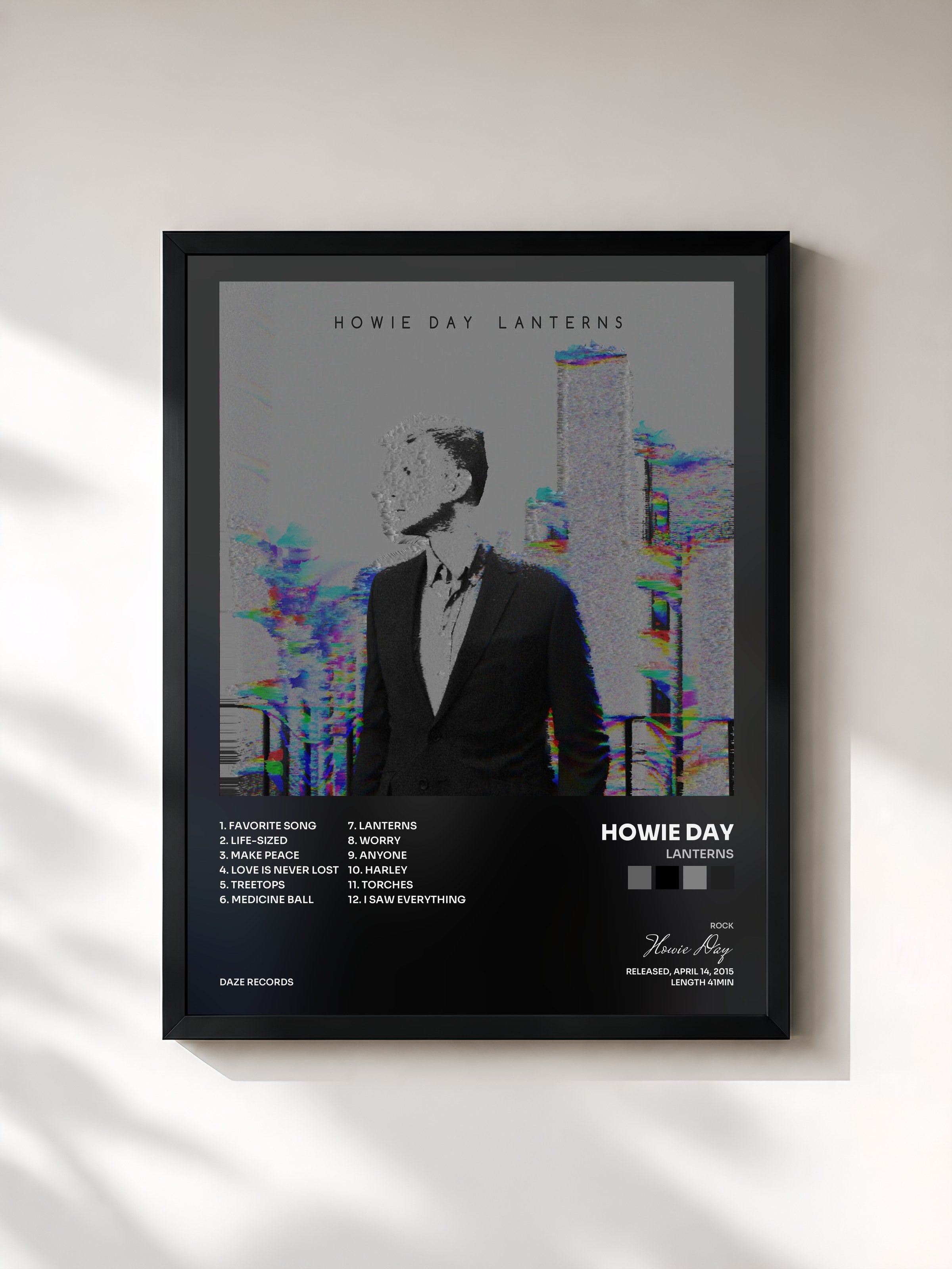 #noir Tableau de l'album Lanterns de Howie Day, cadre noir, imprimé et encadré en France