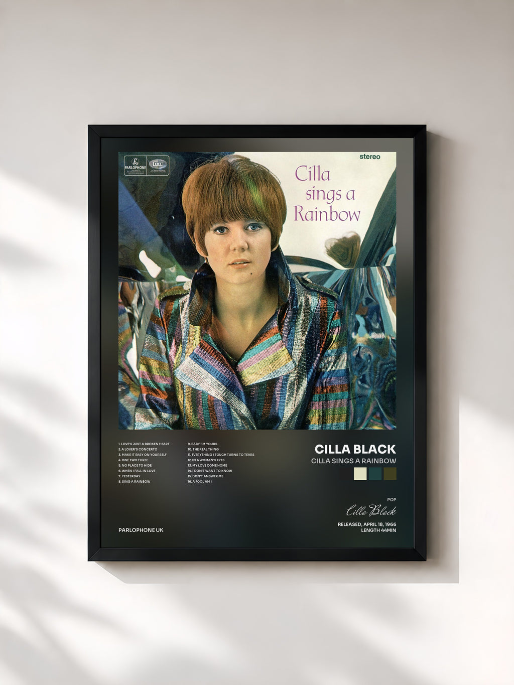 #noir Tableau de l'album Cilla Sings a Rainbow de Cilla Black, cadre noir, imprimé et encadré en France