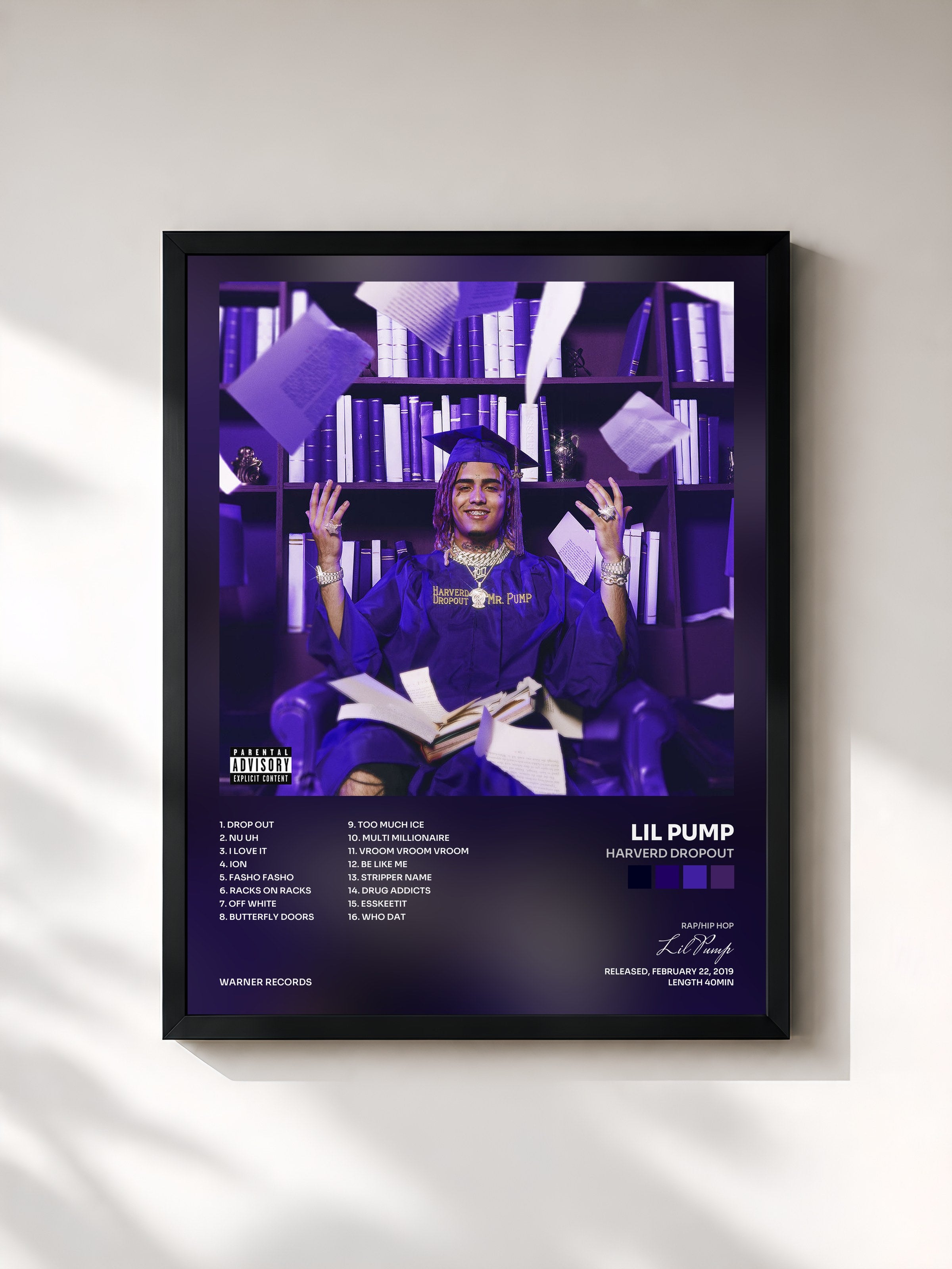 #noir Tableau de l'album Harverd Dropout de Lil Pump, cadre noir, imprimé et encadré en France