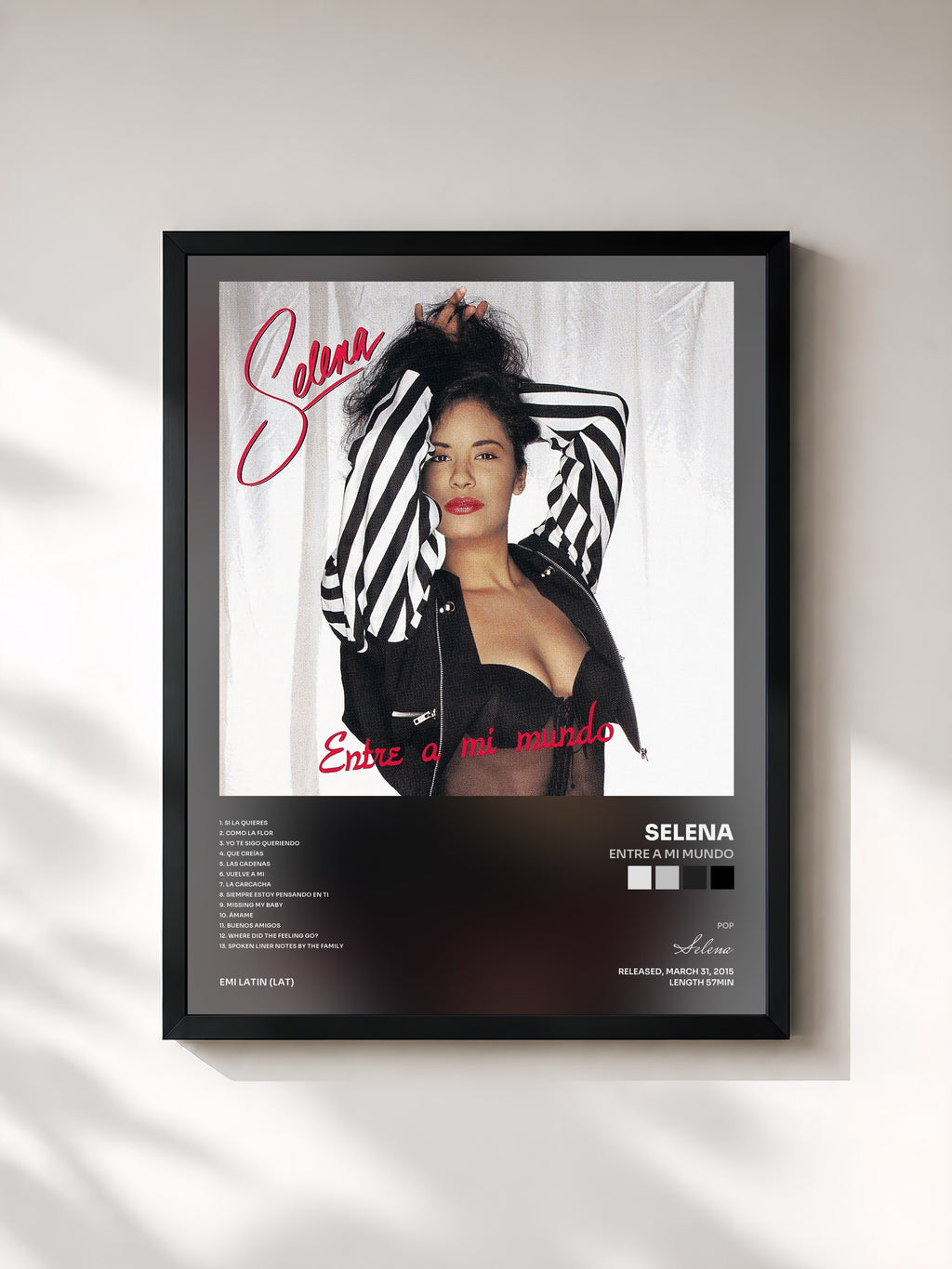 #noir Tableau de l'album Entre A Mi Mundo de Selena, cadre noir, imprimé et encadré en France