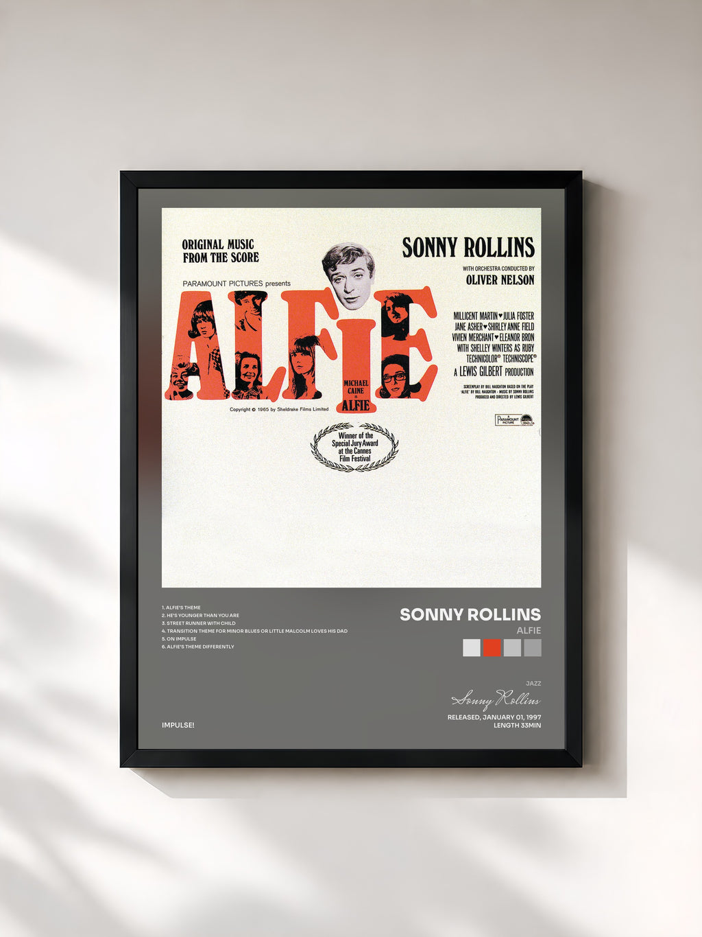 #noir Tableau de l'album Alfie de Sonny Rollins, cadre noir, imprimé et encadré en France