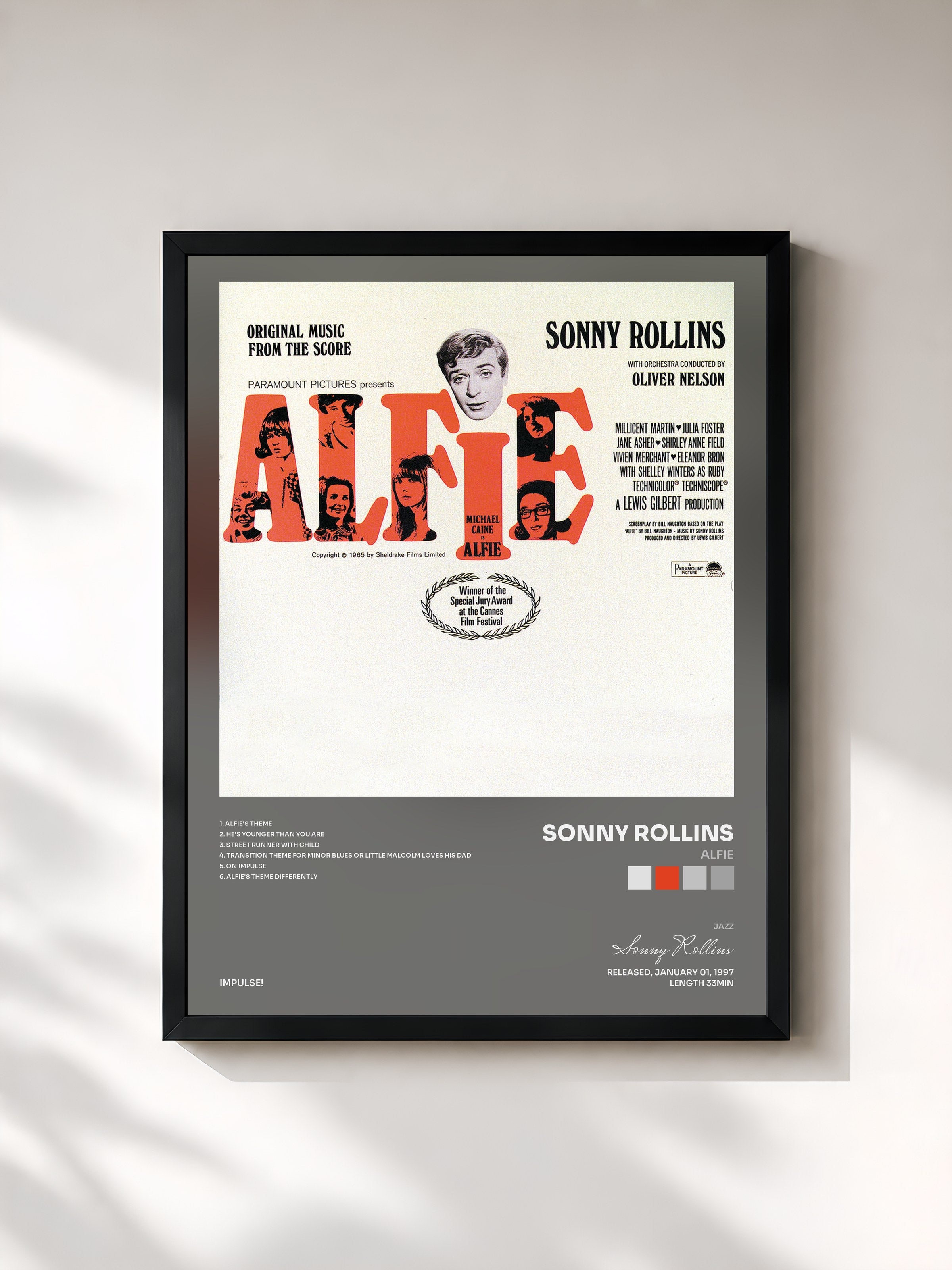 #noir Tableau de l'album Alfie de Sonny Rollins, cadre noir, imprimé et encadré en France