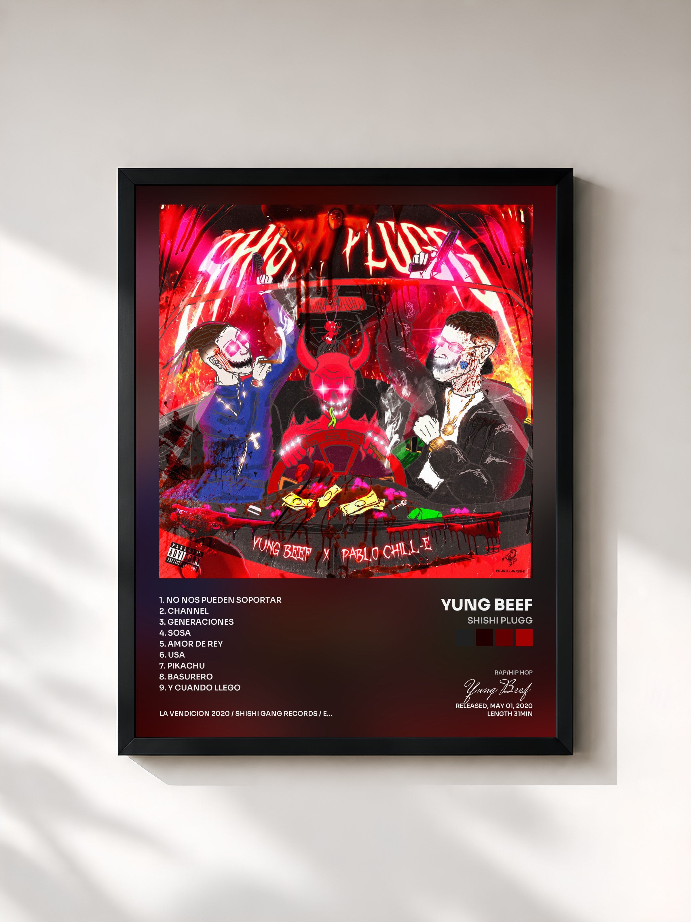 #noir Tableau de l'album Shishi Plugg de Yung Beef, cadre noir, imprimé et encadré en France
