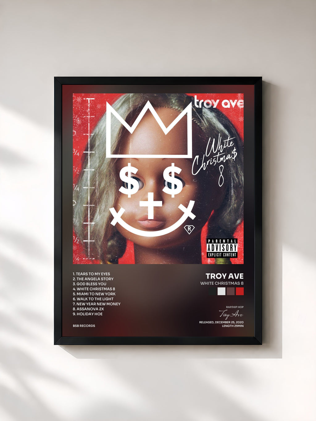 #noir Tableau de l'album White Christmas 8 de Troy Ave, cadre noir, imprimé et encadré en France