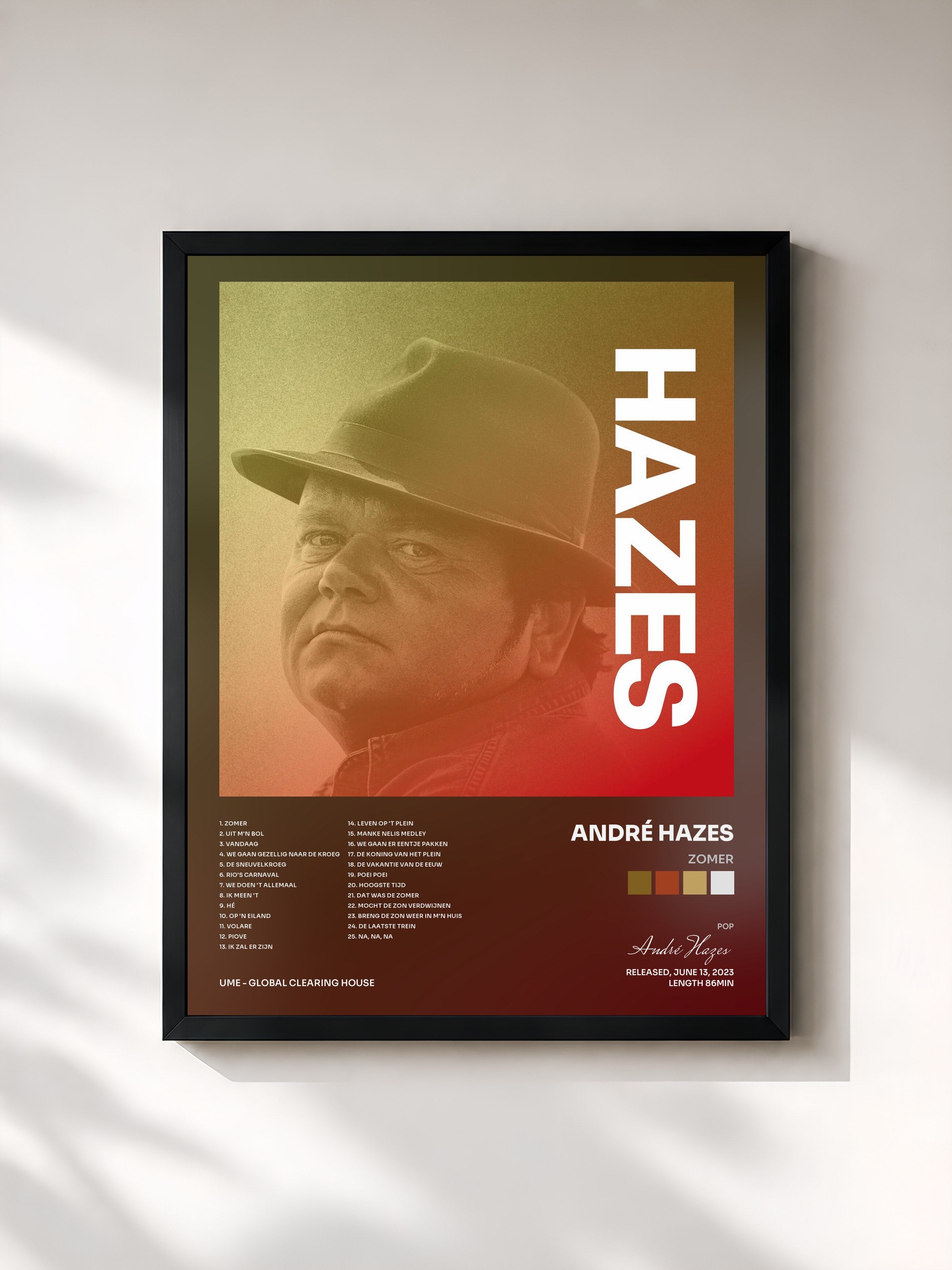 #noir Tableau de l'album Zomer de André Hazes, cadre noir, imprimé et encadré en France