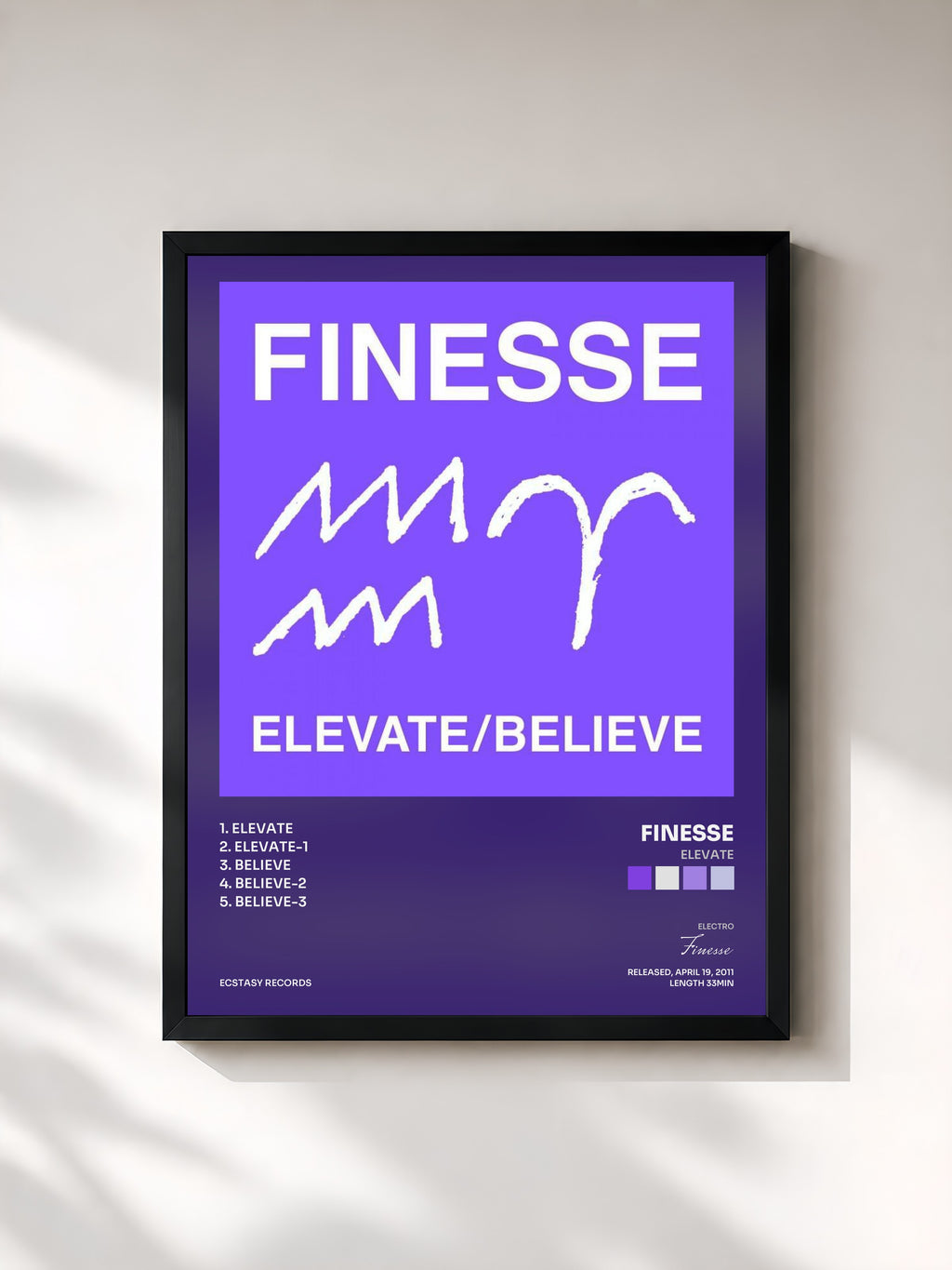 #noir Tableau de l'album Elevate de Finesse, cadre noir, imprimé et encadré en France