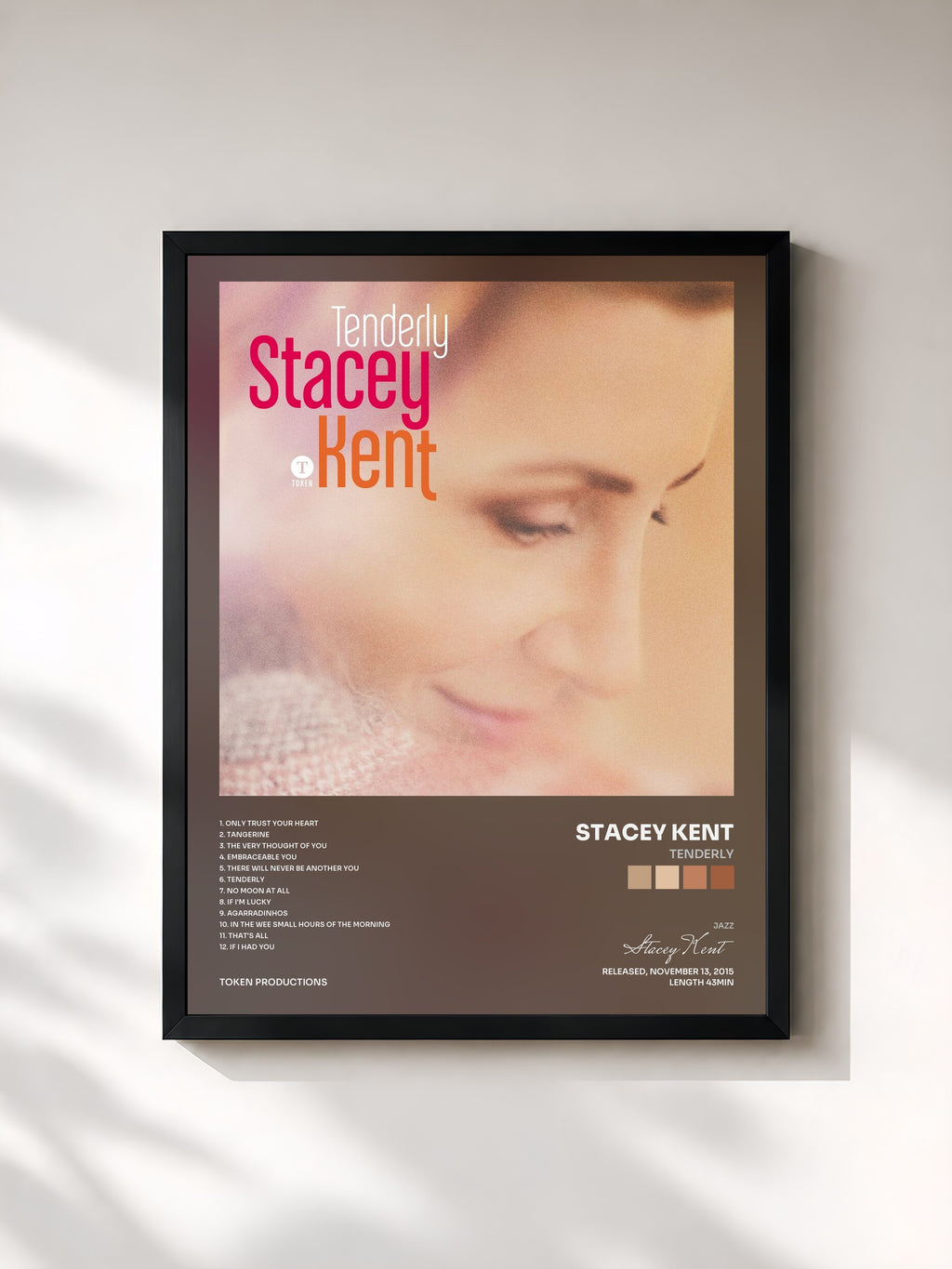 #noir Tableau de l'album Tenderly de Stacey Kent, cadre noir, imprimé et encadré en France