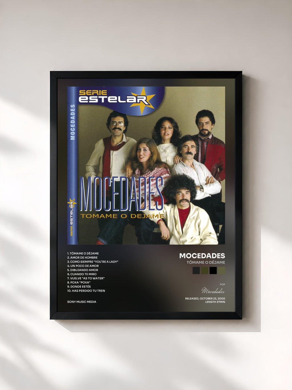 #noir Tableau de l'album Tómame O Déjame de Mocedades, cadre noir, imprimé et encadré en France