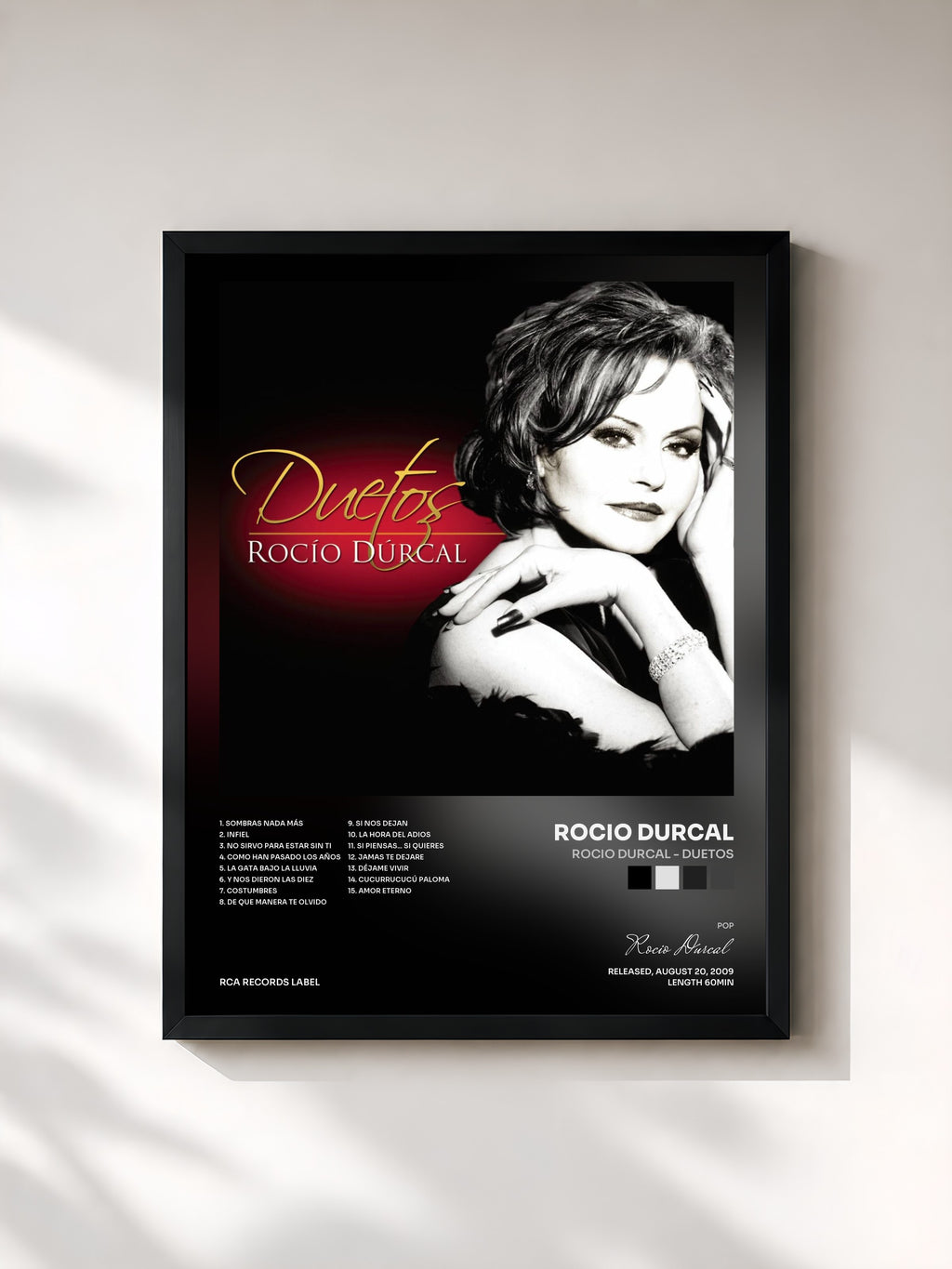 #noir Tableau de l'album Rocio Durcal - Duetos de Rocio Durcal, cadre noir, imprimé et encadré en France
