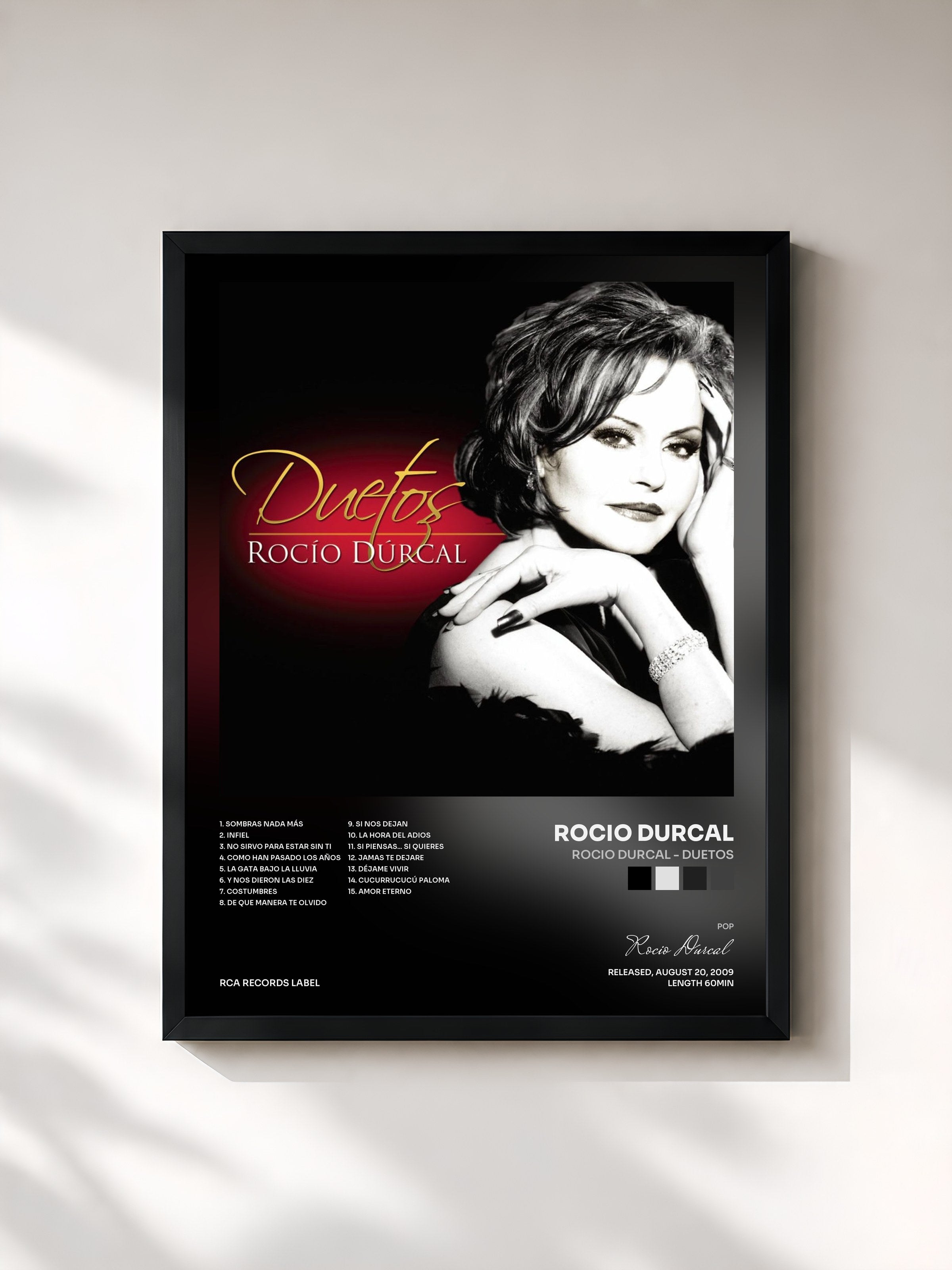 #noir Tableau de l'album Rocio Durcal - Duetos de Rocio Durcal, cadre noir, imprimé et encadré en France