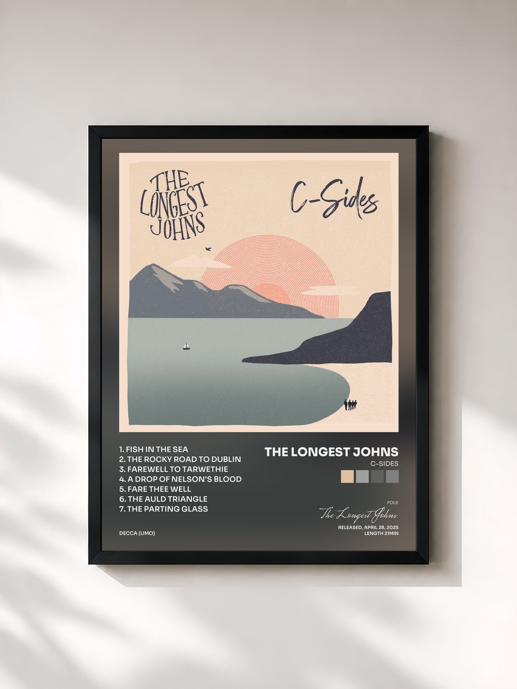 #noir Tableau de l'album C-Sides de The Longest Johns, cadre noir, imprimé et encadré en France