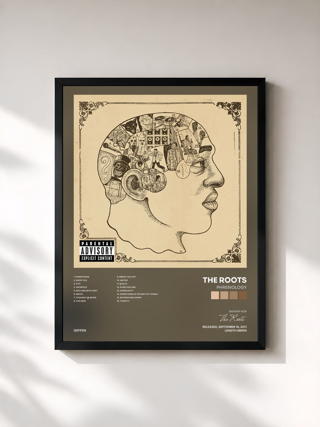 #noir Tableau de l'album Phrenology de The Roots, cadre noir, imprimé et encadré en France
