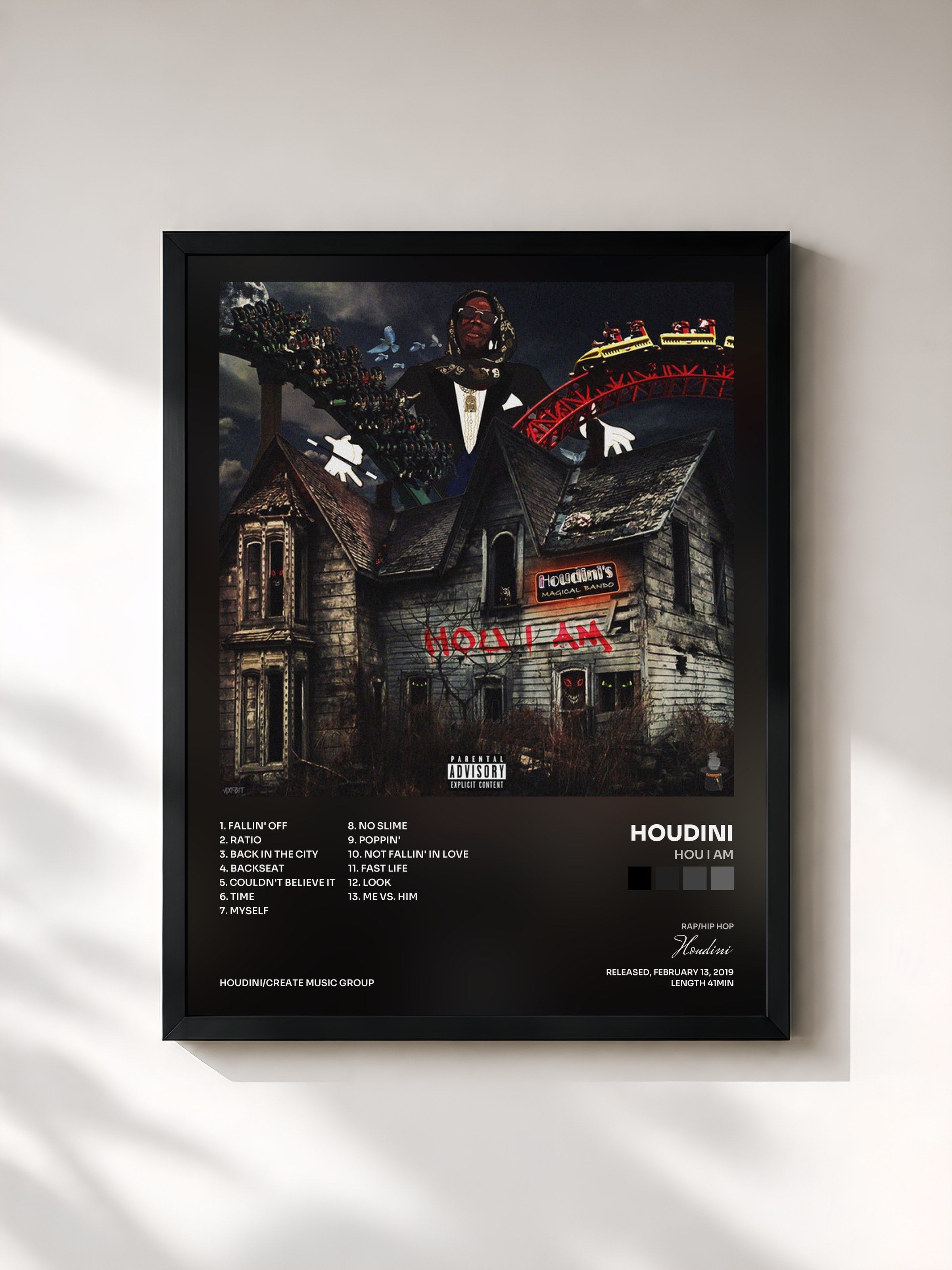 #noir Tableau de l'album HOU I AM de Houdini, cadre noir, imprimé et encadré en France