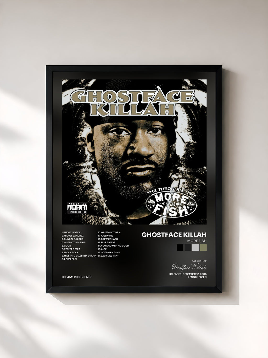 #noir Tableau de l'album More Fish de Ghostface Killah, cadre noir, imprimé et encadré en France