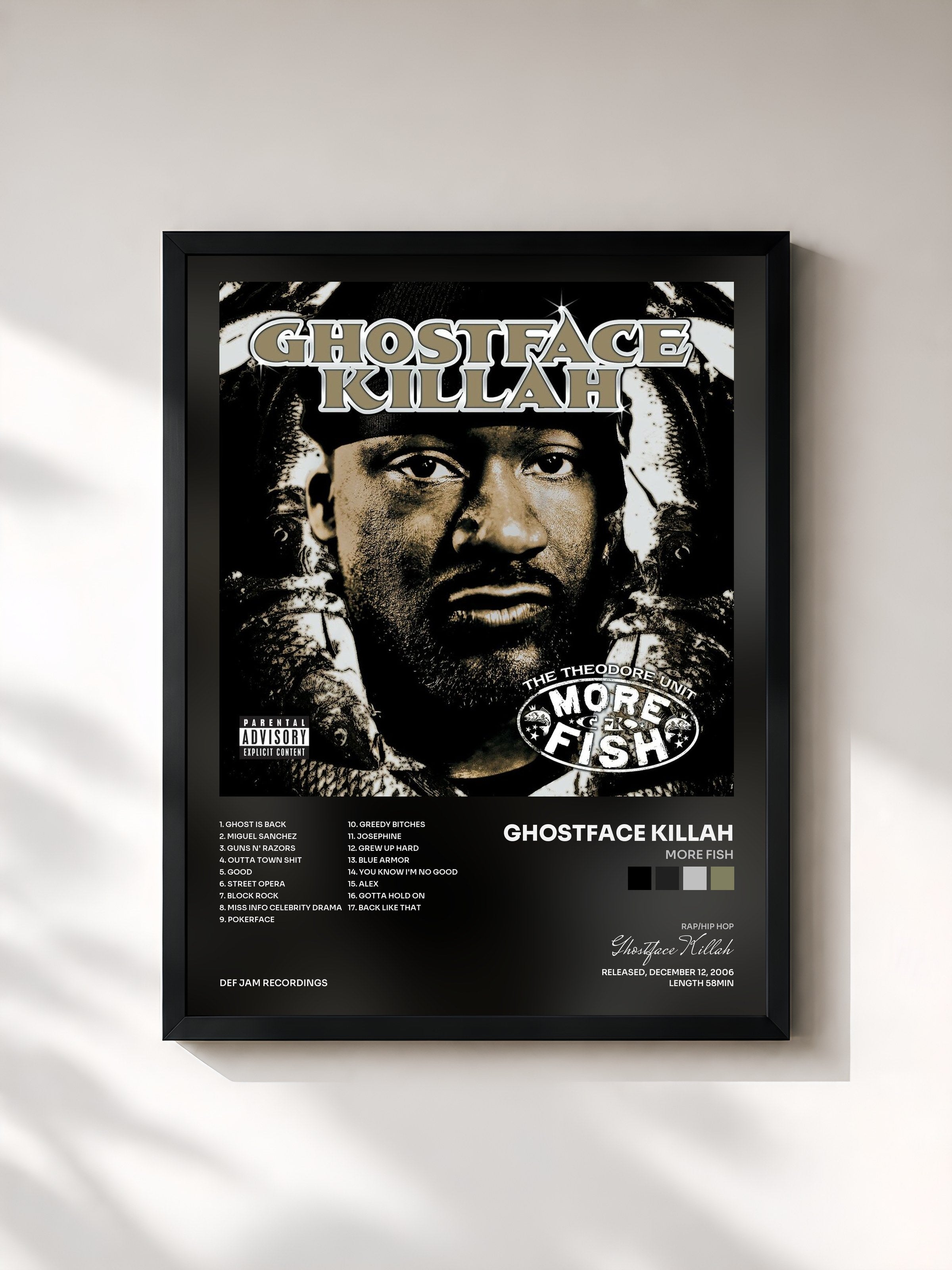#noir Tableau de l'album More Fish de Ghostface Killah, cadre noir, imprimé et encadré en France