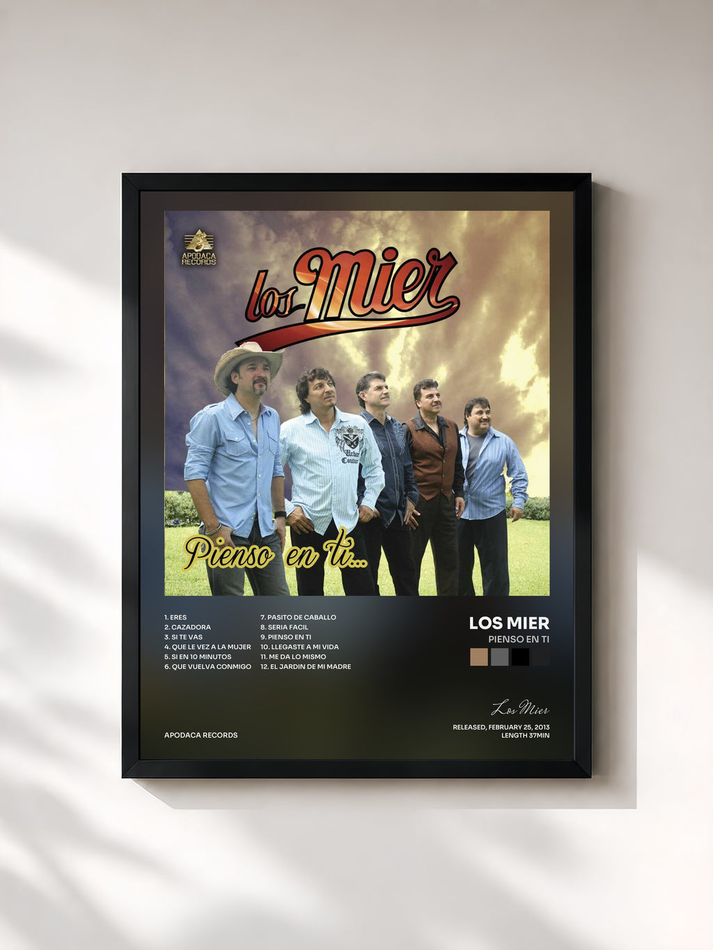#noir Tableau de l'album Pienso en Ti de Los Mier, cadre noir, imprimé et encadré en France