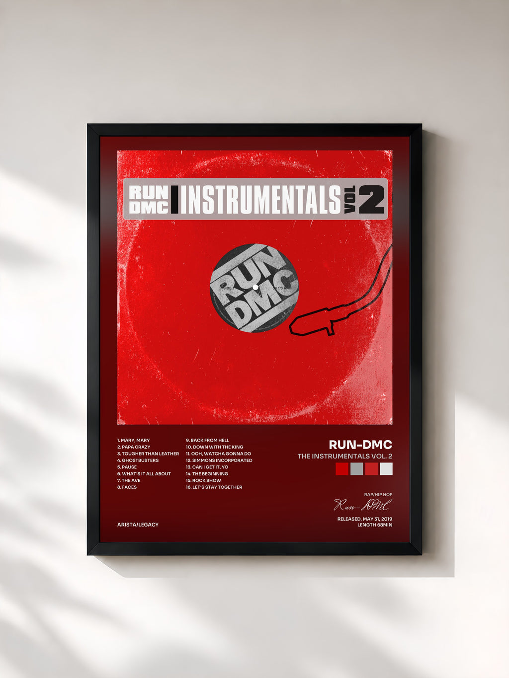 #noir Tableau de l'album The Instrumentals Vol. 2 de Run-DMC, cadre noir, imprimé et encadré en France