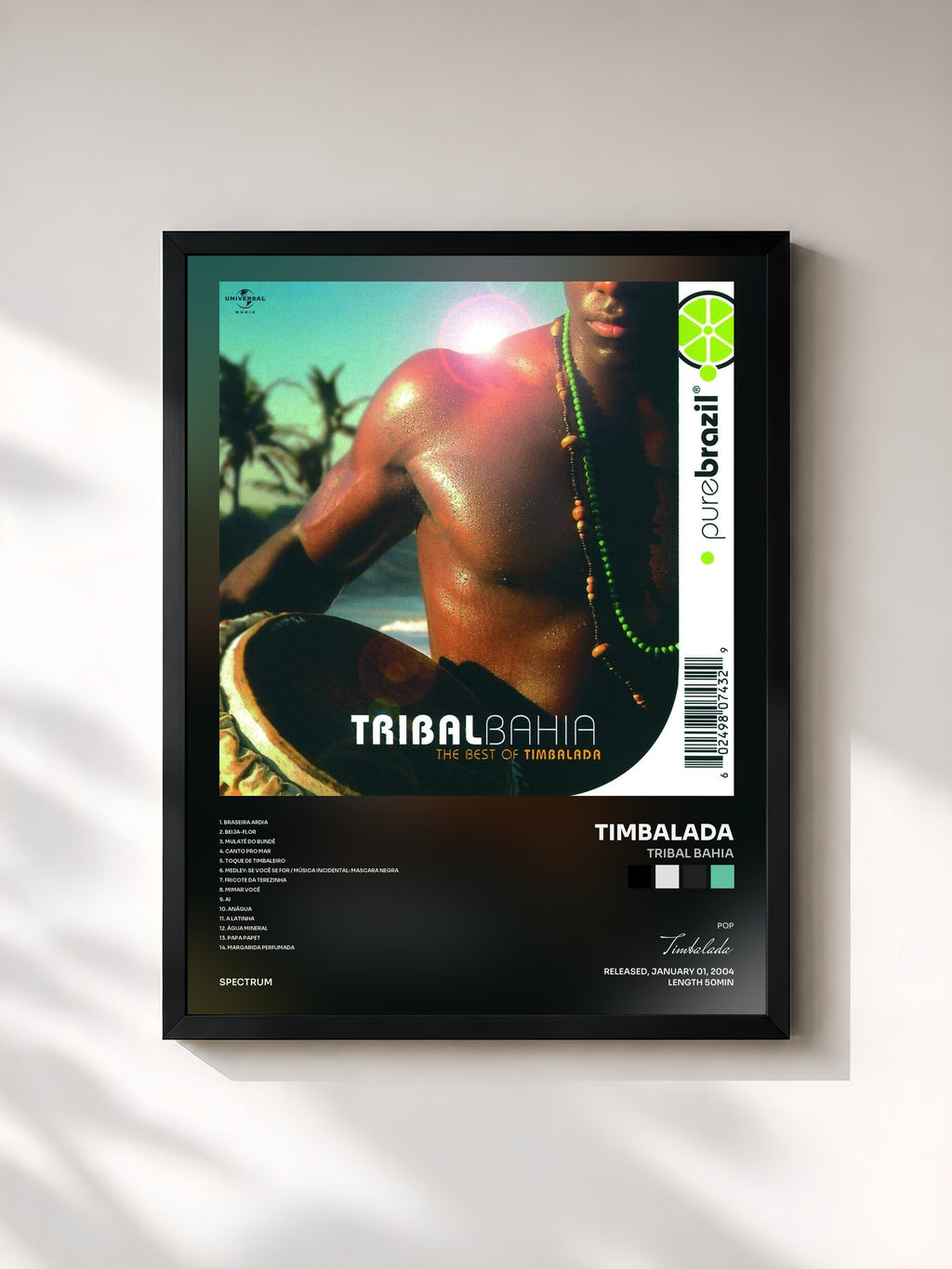 #noir Tableau de l'album Tribal Bahia de Timbalada, cadre noir, imprimé et encadré en France
