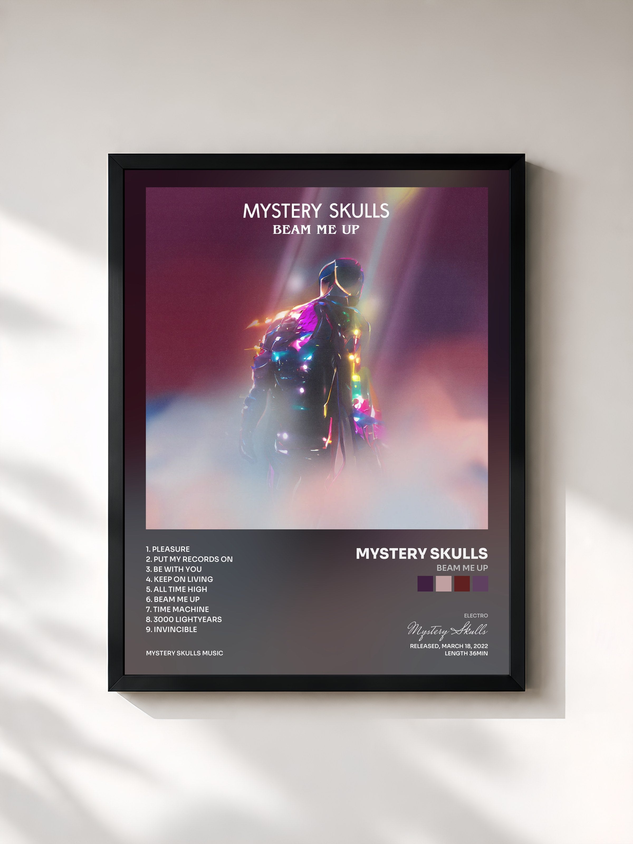 #noir Tableau de l'album Beam Me Up de Mystery Skulls, cadre noir, imprimé et encadré en France