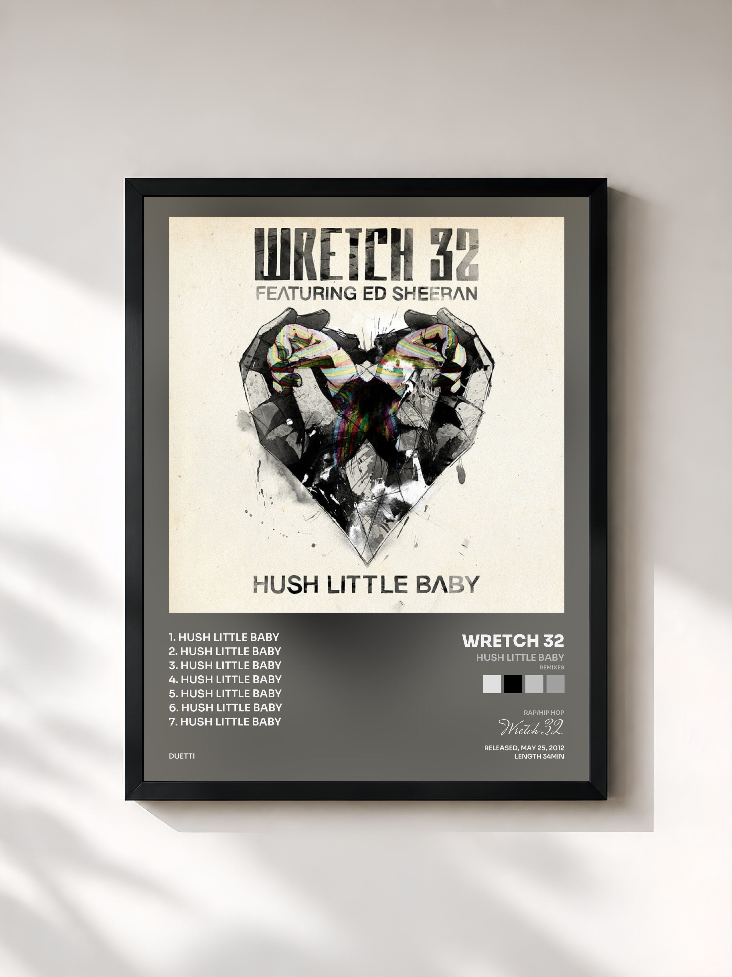 #noir Tableau de l'album Hush Little Baby (Remixes) de Wretch 32, cadre noir, imprimé et encadré en France