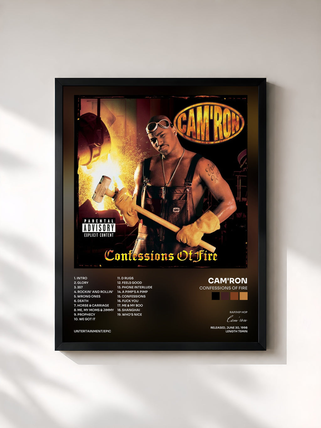 #noir Tableau de l'album Confessions Of Fire de Cam'ron, cadre noir, imprimé et encadré en France