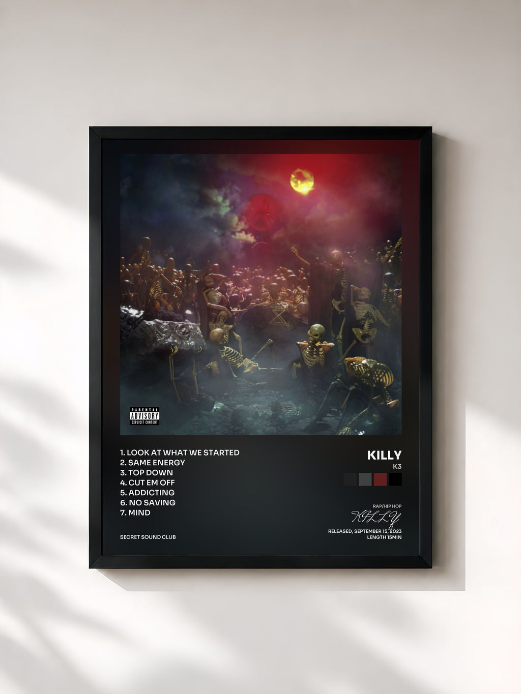 #noir Tableau de l'album K3 de KILLY, cadre noir, imprimé et encadré en France