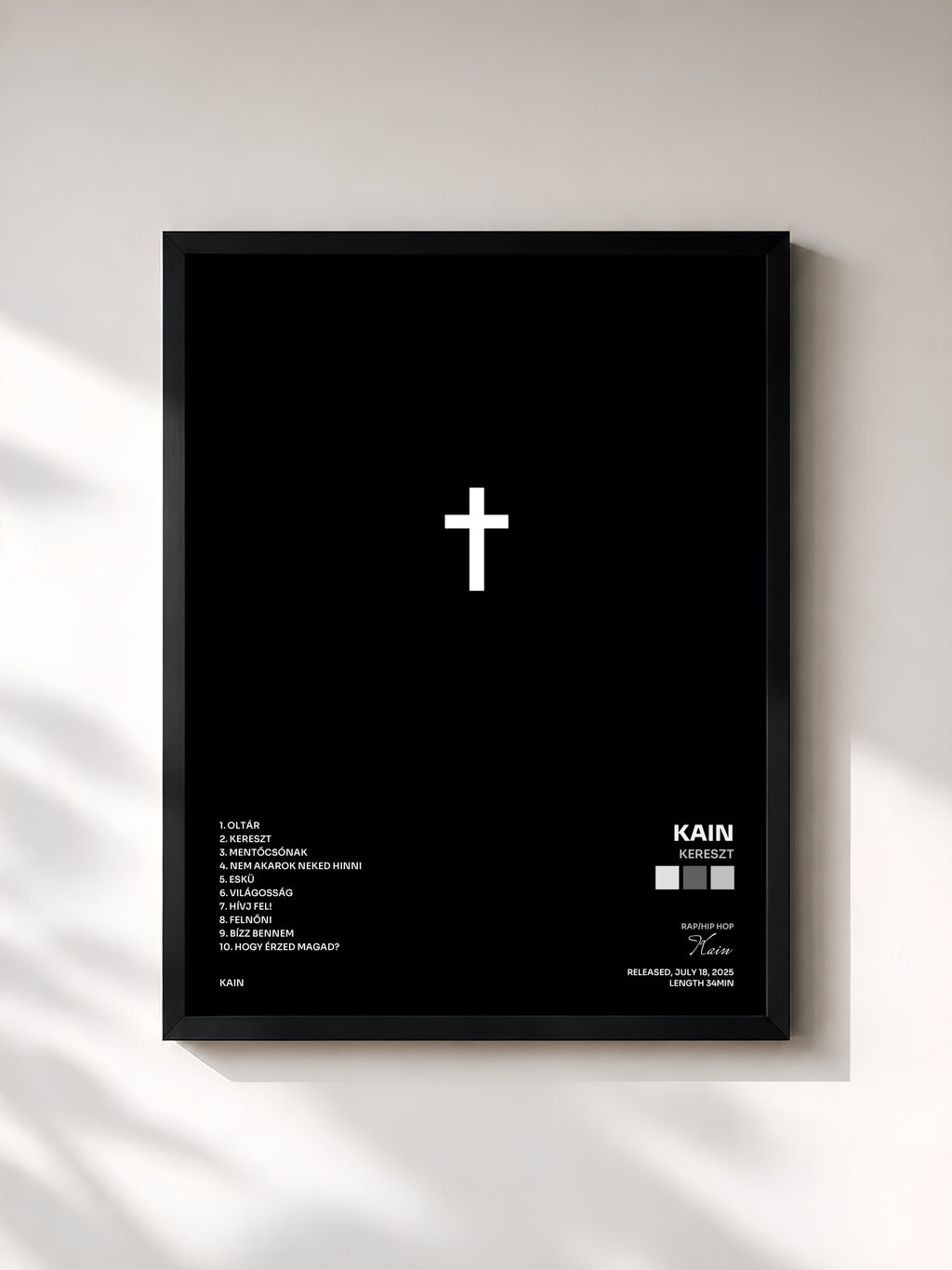 #noir Tableau de l'album KERESZT de Kain, cadre noir, imprimé et encadré en France