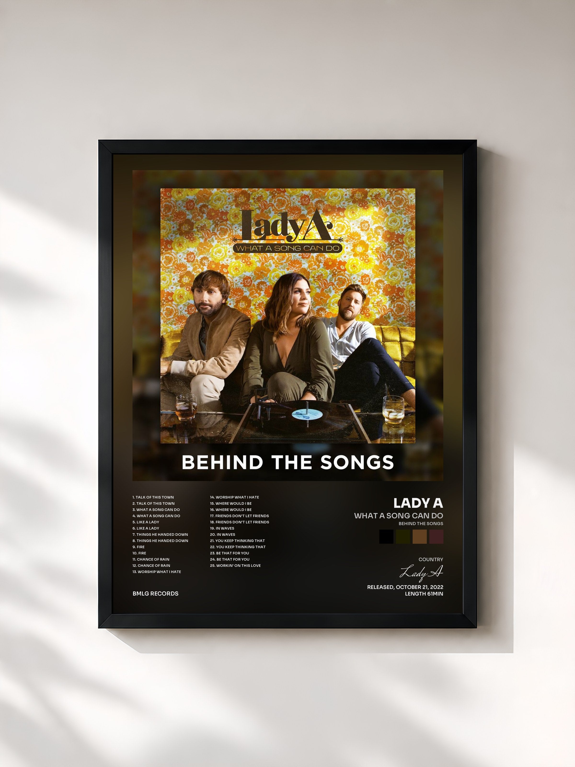 #noir Tableau de l'album What A Song Can Do (Behind The Songs) de Lady A, cadre noir, imprimé et encadré en France