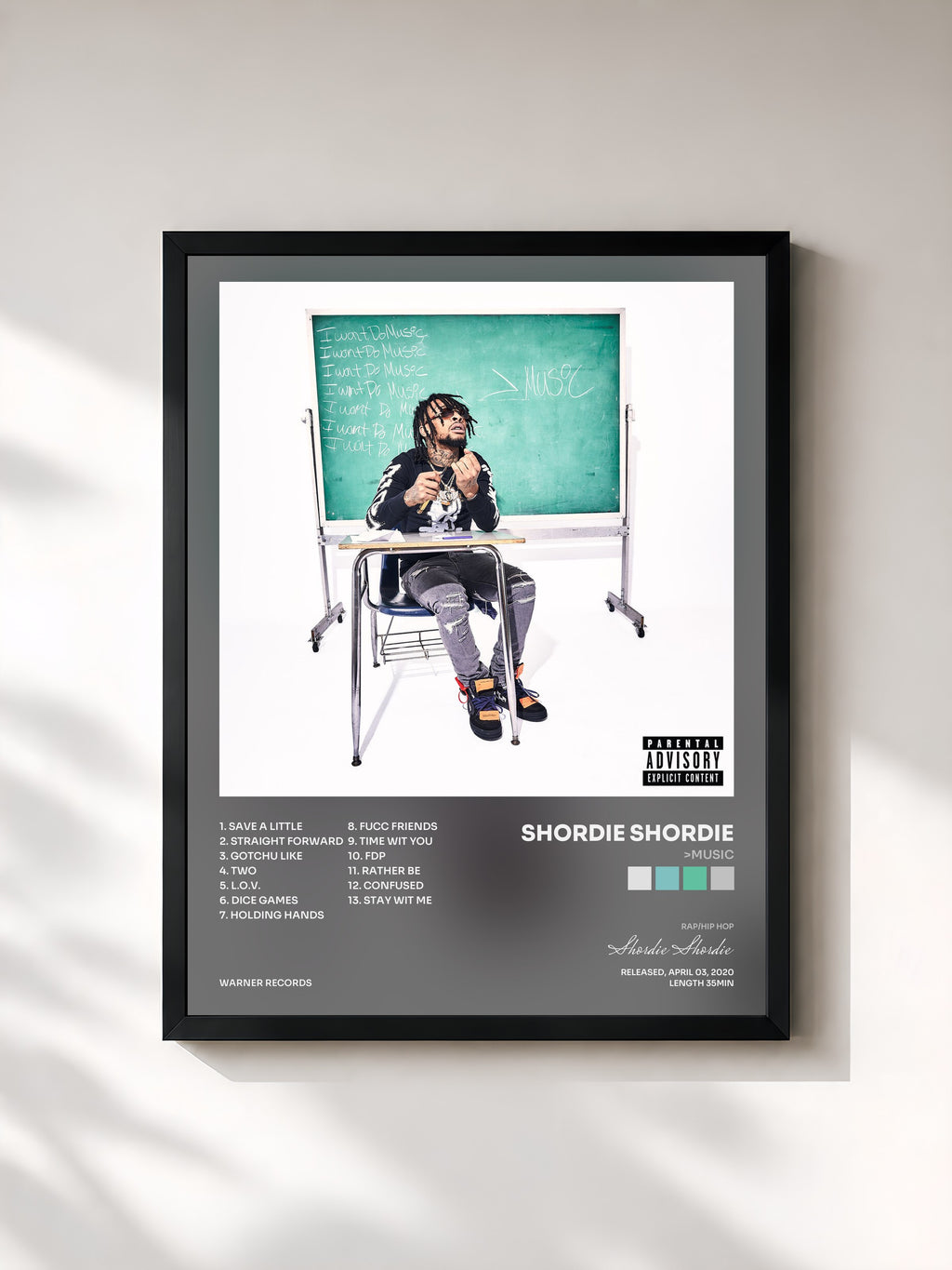 #noir Tableau de l'album >Music de Shordie Shordie, cadre noir, imprimé et encadré en France