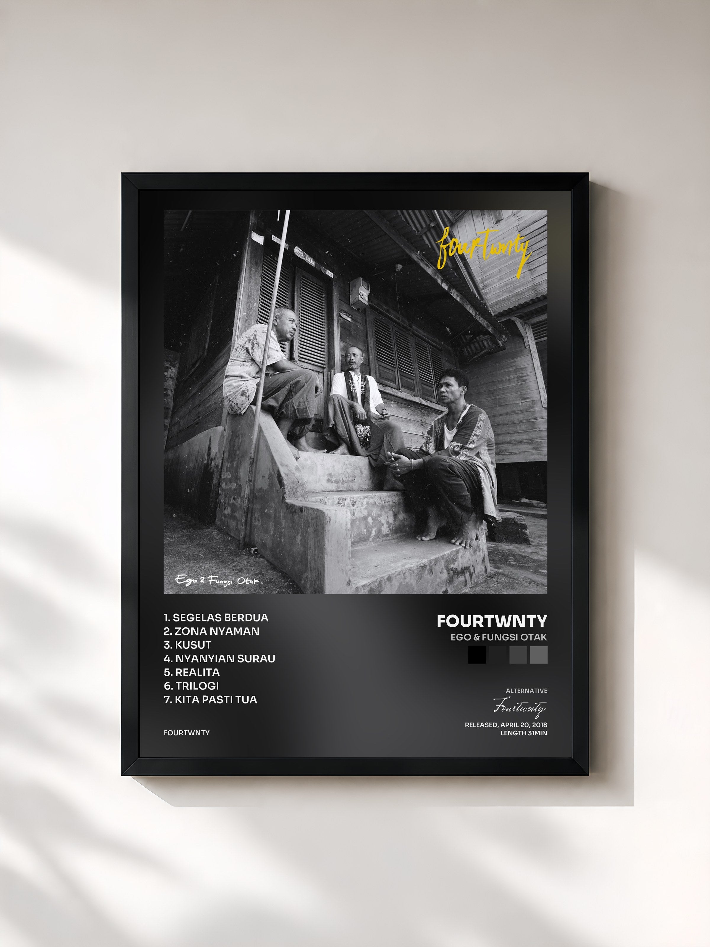 #noir Tableau de l'album Ego & Fungsi Otak de Fourtwnty, cadre noir, imprimé et encadré en France