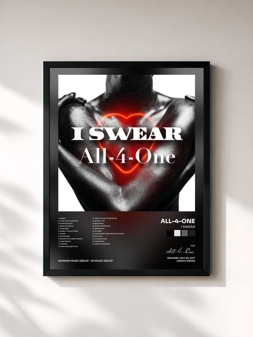 #noir Tableau de l'album I Swear de All-4-One, cadre noir, imprimé et encadré en France