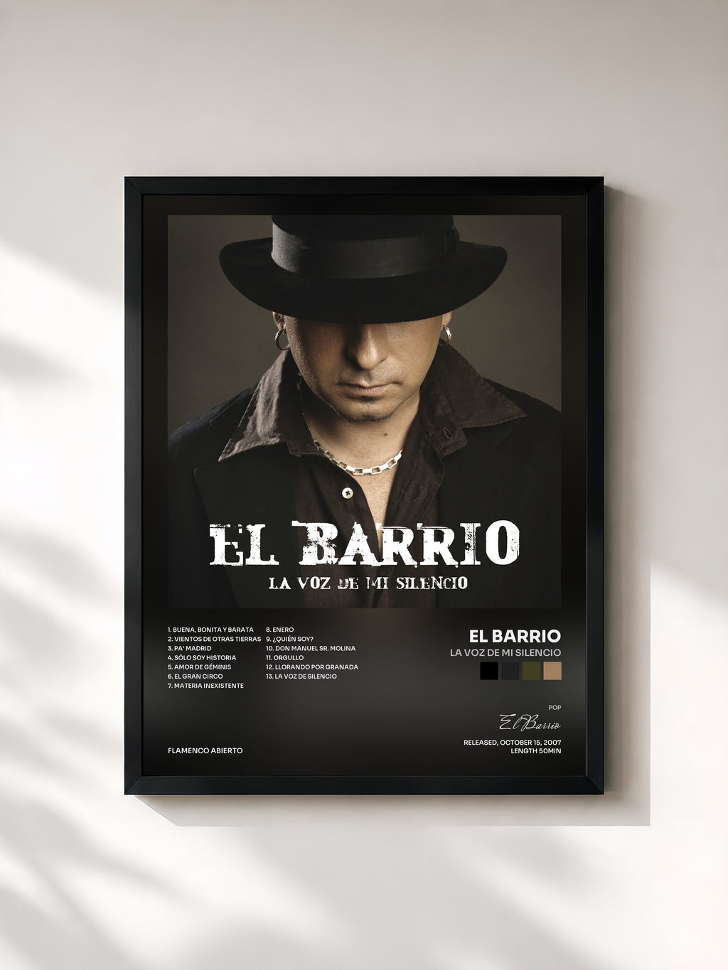 #noir Tableau de l'album La Voz de Mi Silencio de El Barrio, cadre noir, imprimé et encadré en France