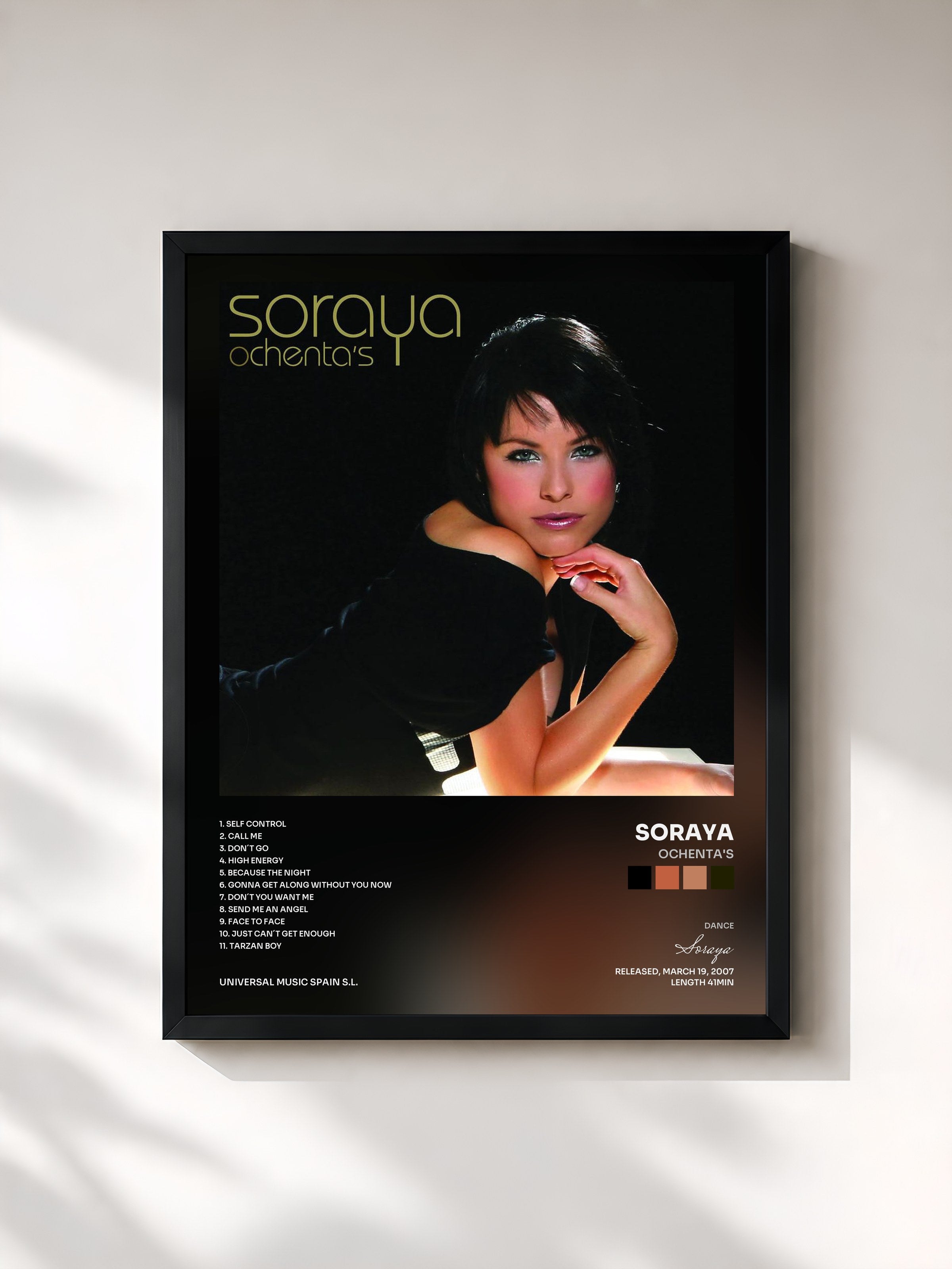 #noir Tableau de l'album Ochenta's de Soraya, cadre noir, imprimé et encadré en France